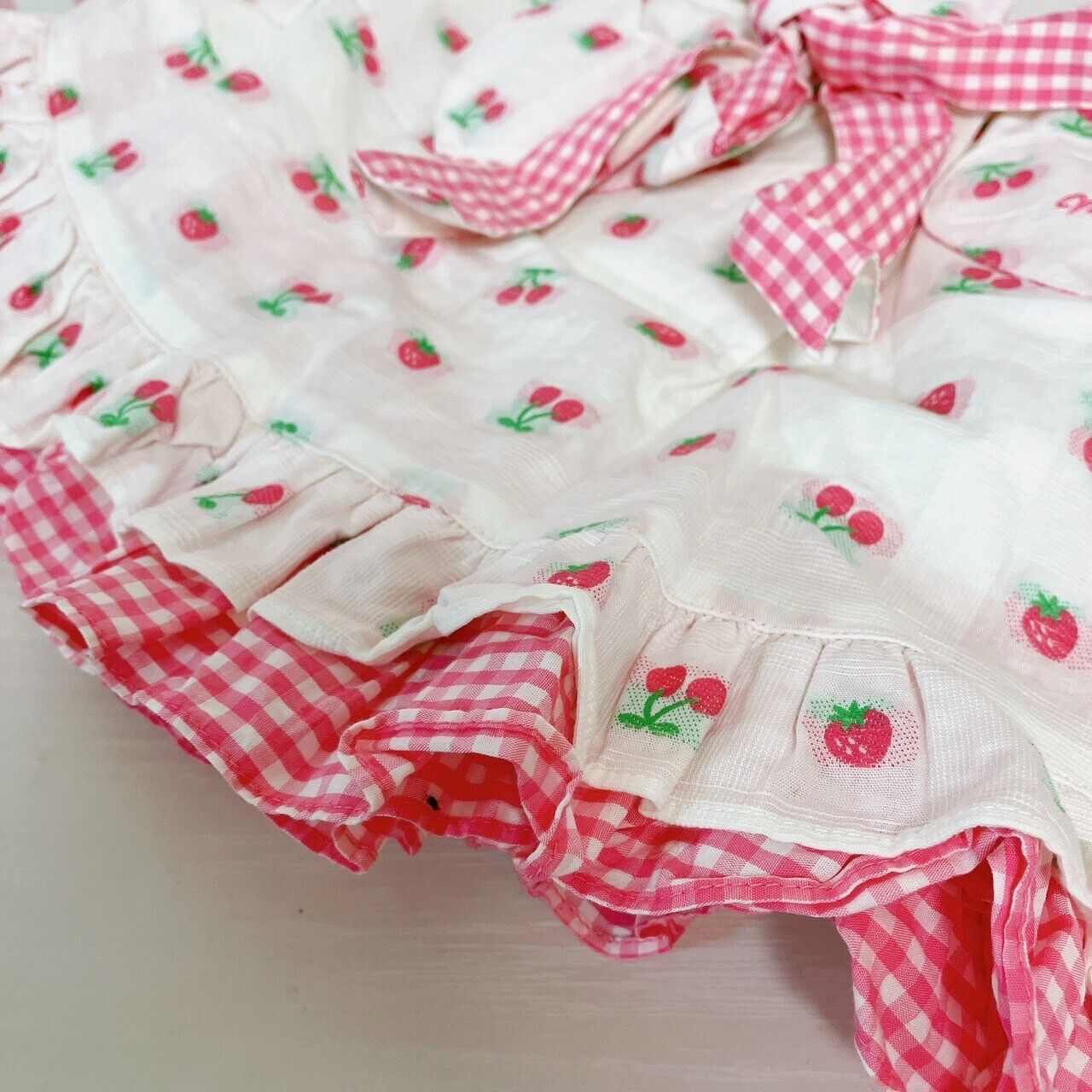 Mezzo Piano Kids Skirt 120cm Cherry Strawberry Frill Red White Ribbon Plaid Rare