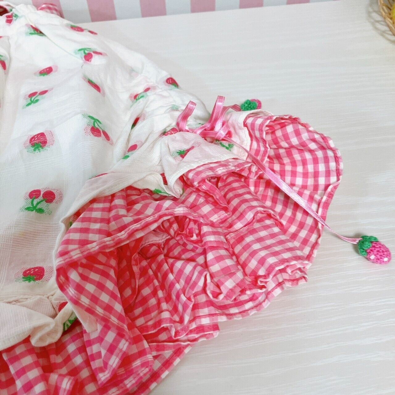 Mezzo Piano Kids Skirt 120cm Cherry Strawberry Frill Red White Ribbon Plaid Rare