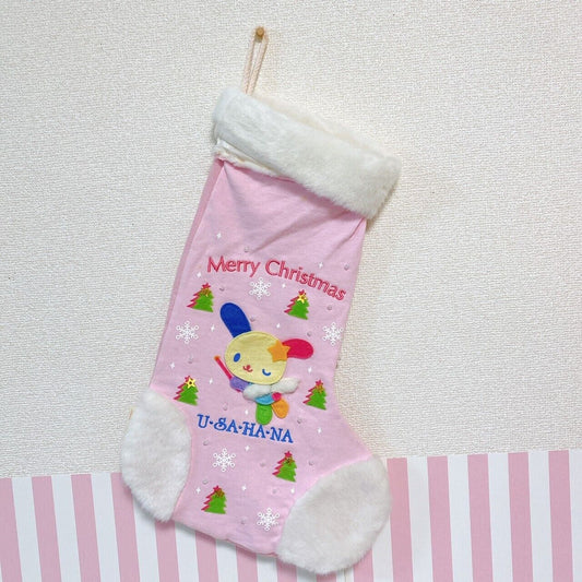 Sanrio Usahana Christmas Boots Socks Merry Xmas Pink Fluffy Rabbit Tree Angel