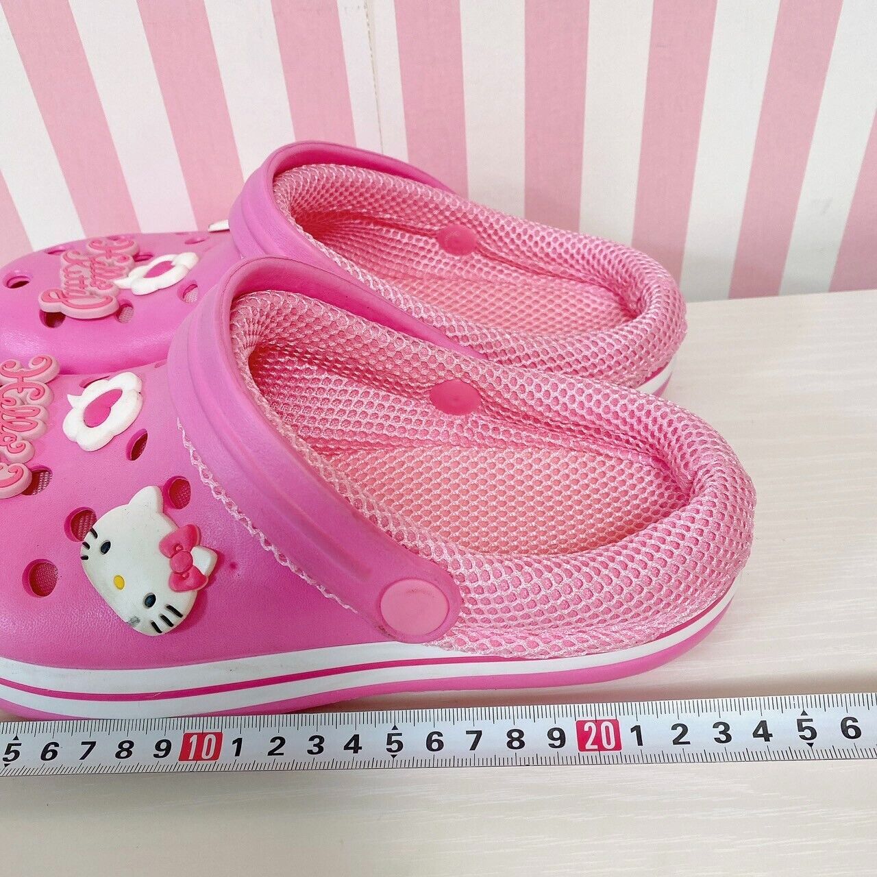 Sanrio Hello Kitty Sandals Pink Heart M size Mesh Cat Ribbon Character Kawaii