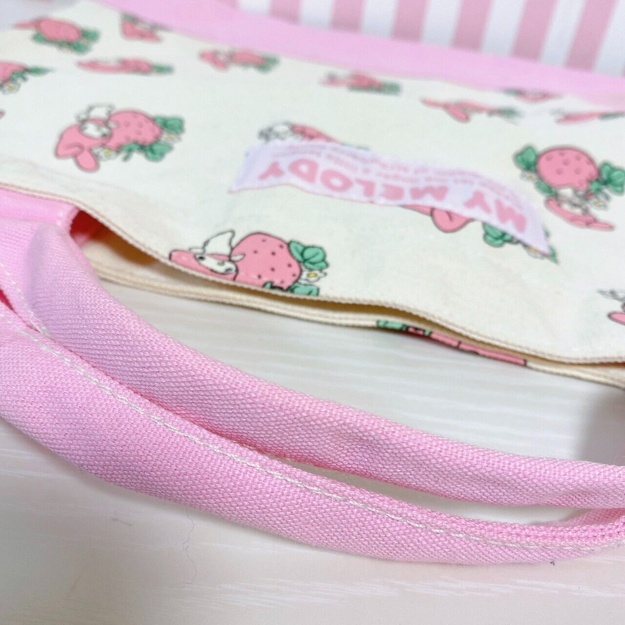 Sanrio My Melody Tote Bag Set 2 Strawberry Rose White Pink Rabbit Ribbon Kawaii