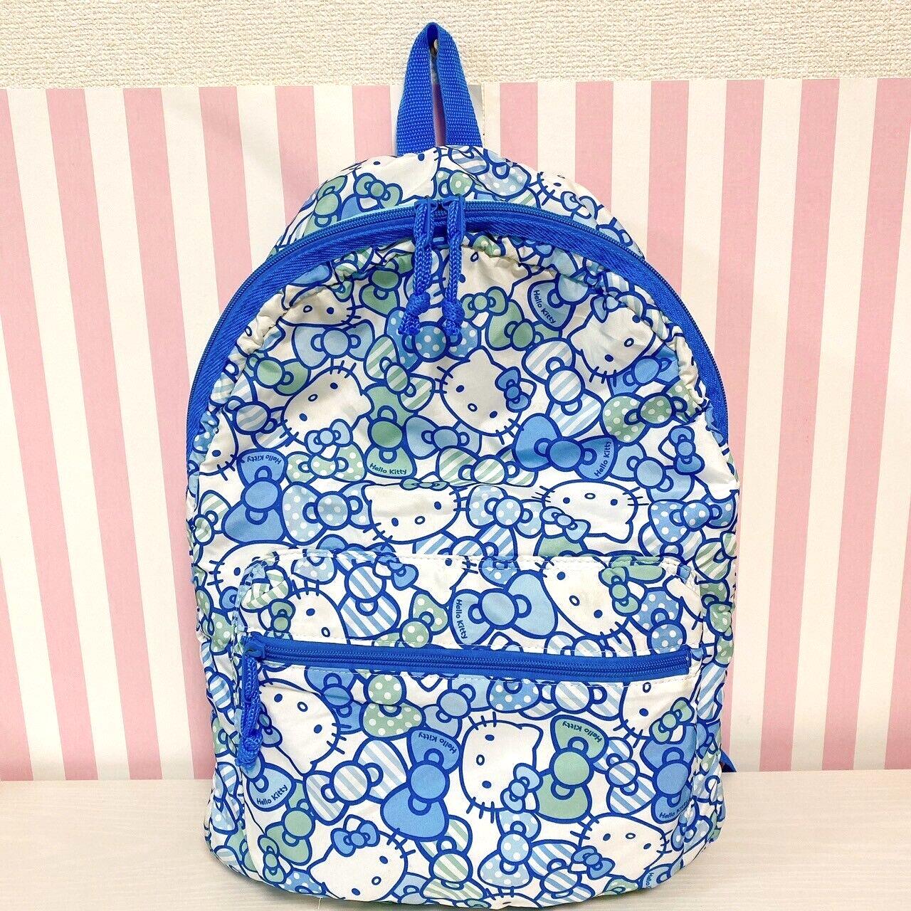 Sanrio Hello Kitty Backpack Rucksack School Bag Blue All-over Pattern Cat Kawaii