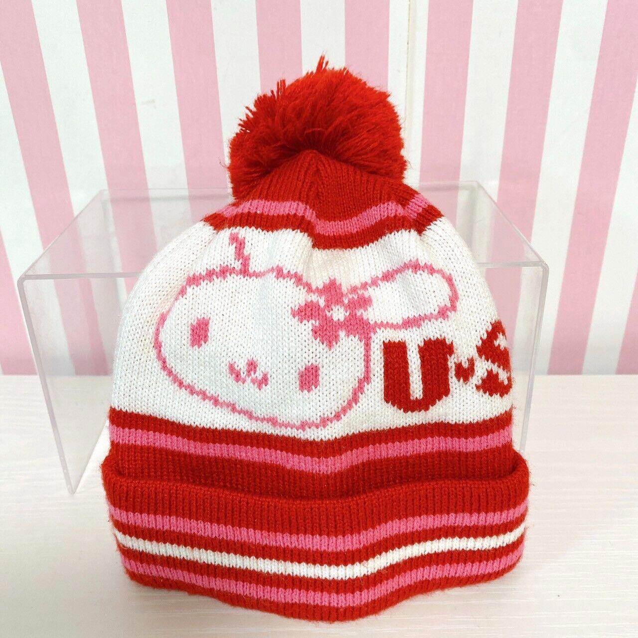 Sanrio Usahana Knit Hat Cap White Red Pink Rabbit Flower Fluffy Winter Kawaii