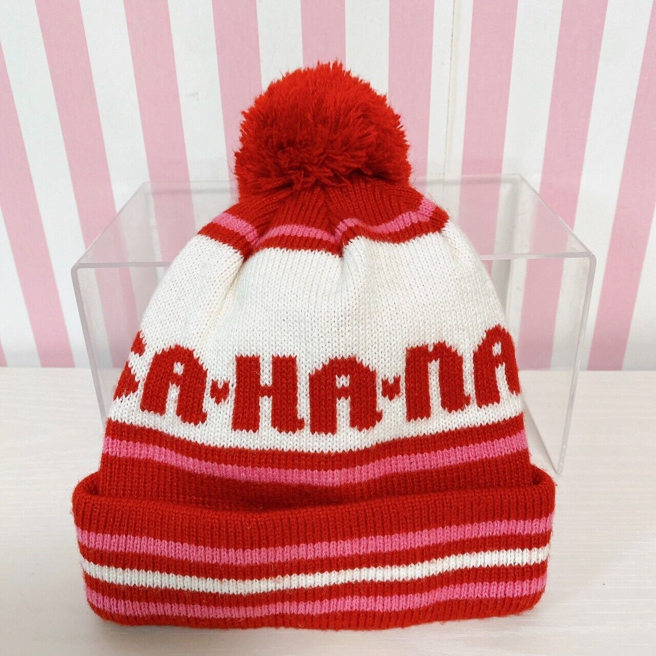 Sanrio Usahana Knit Hat Cap White Red Pink Rabbit Flower Fluffy Winter Kawaii