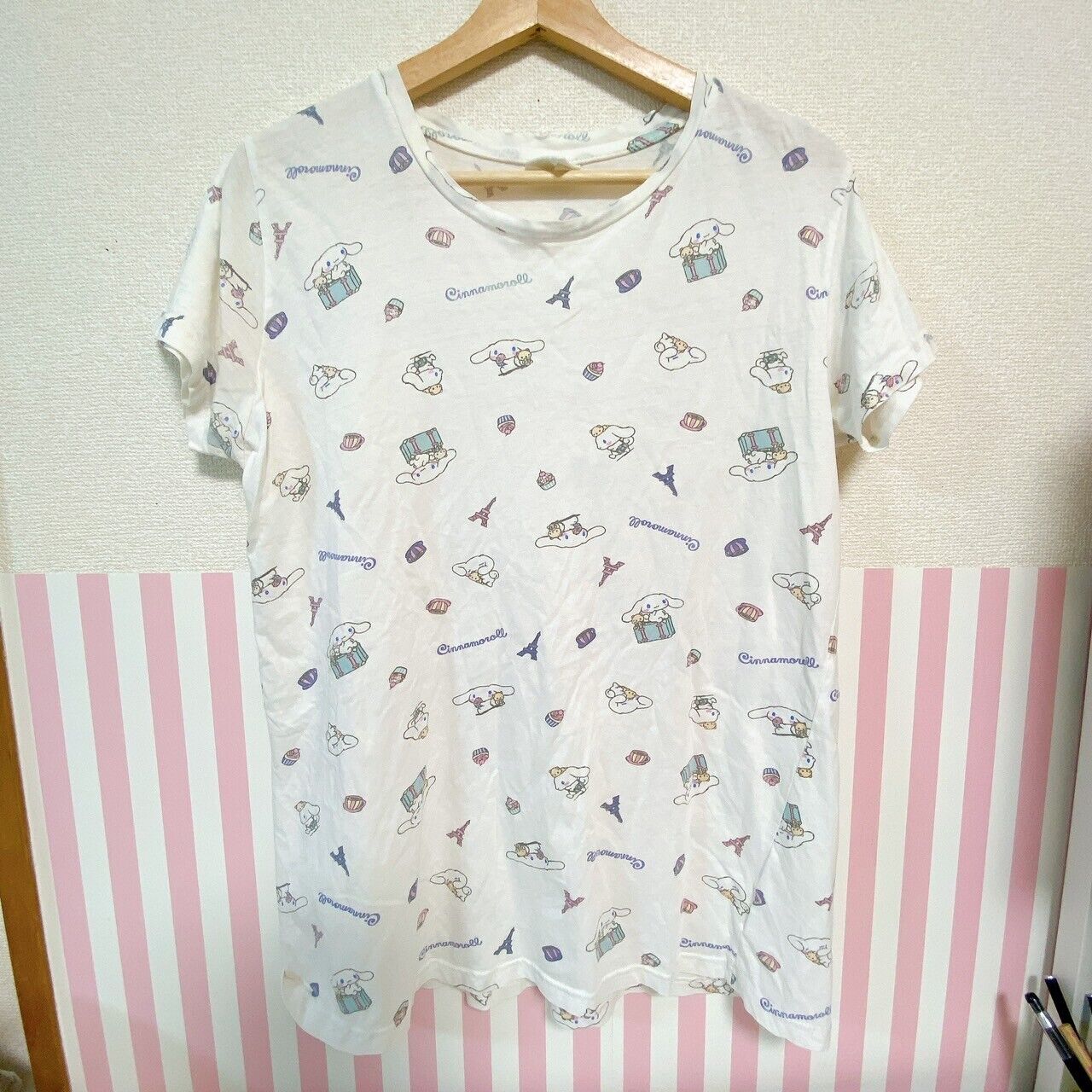 Sanrio Cinnamorol Short Sleeve T-Shirt White All-over Pattern Dog Puppy Clothing