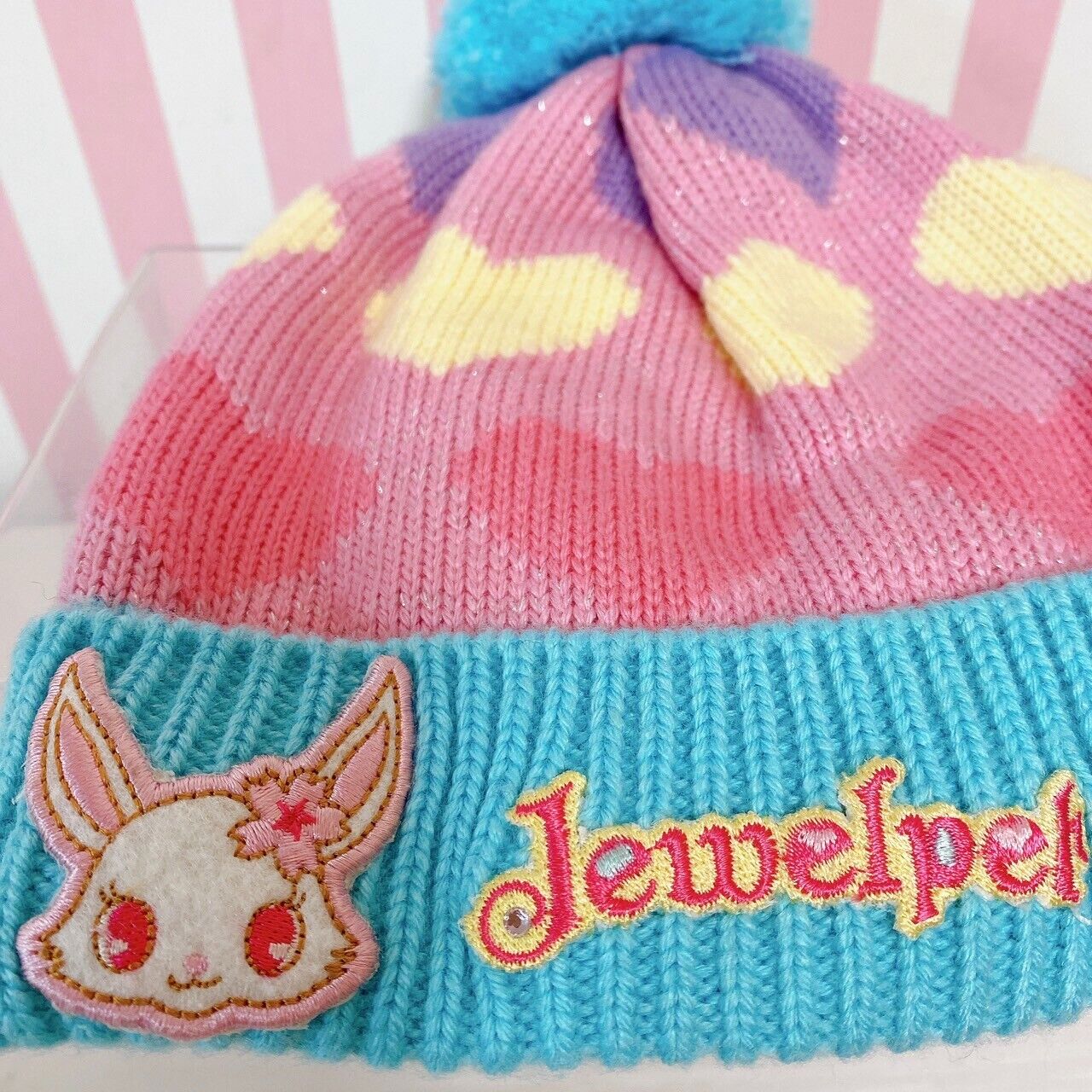 Sanrio Jewelpet Knit Set 3 Hat Cap Muffler Winter Scarf Gloves Pink Blue Heart