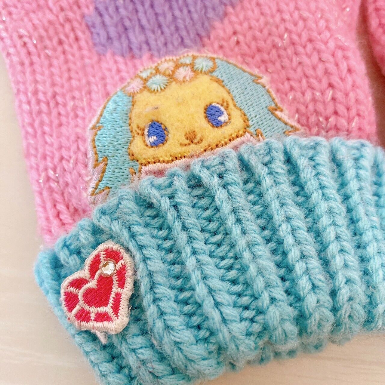 Sanrio Jewelpet Knit Set 3 Hat Cap Muffler Winter Scarf Gloves Pink Blue Heart