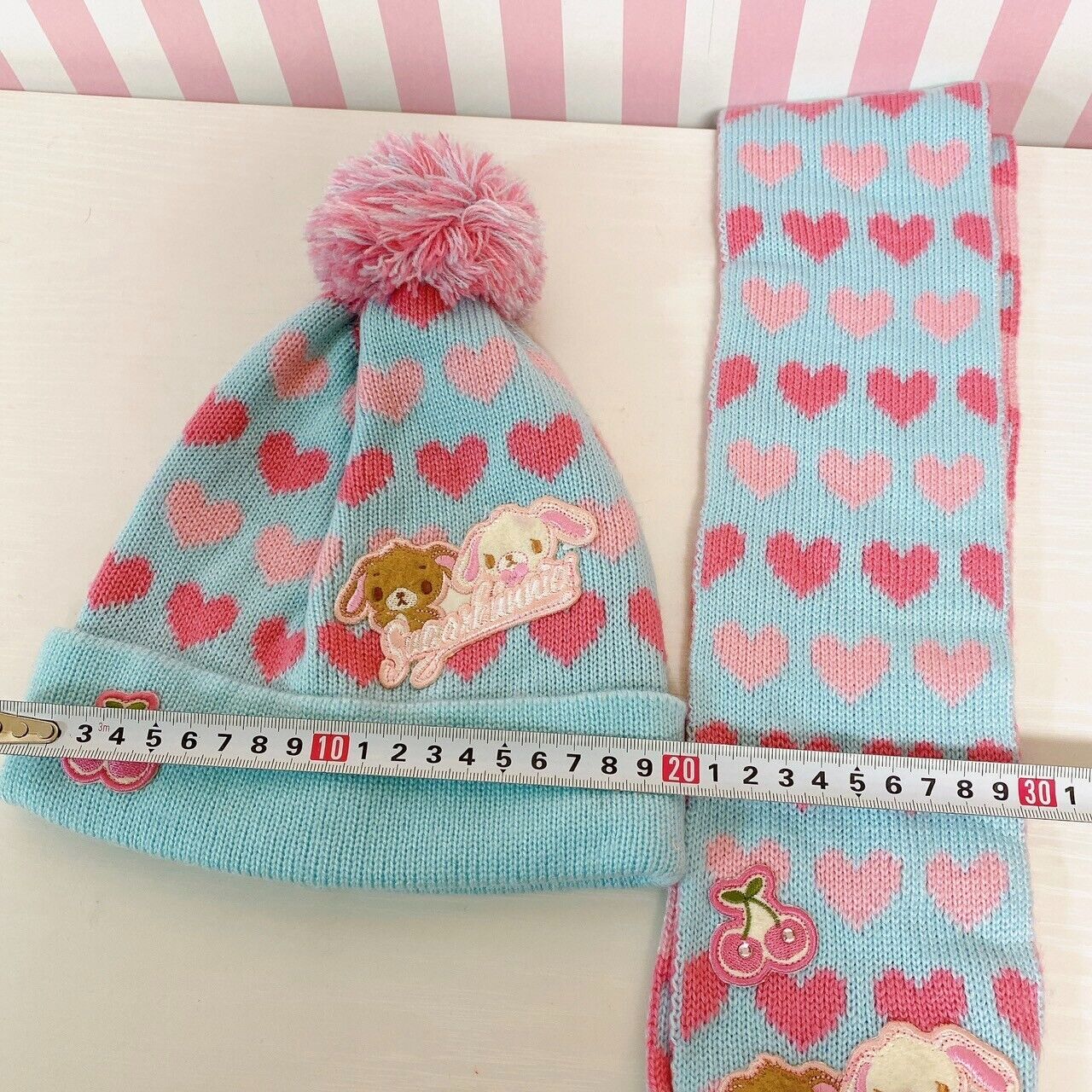 Sanrio Sugar Bunnies Muffler Winter Scarf Knit Hat Cap Set 2 Pink Blue Shirousa