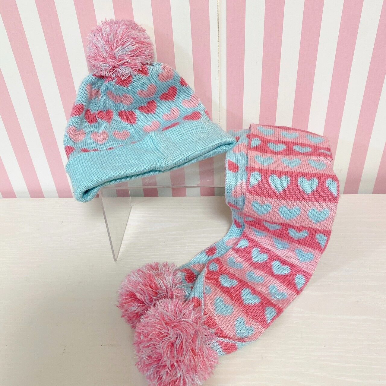 Sanrio Sugar Bunnies Muffler Winter Scarf Knit Hat Cap Set 2 Pink Blue Shirousa