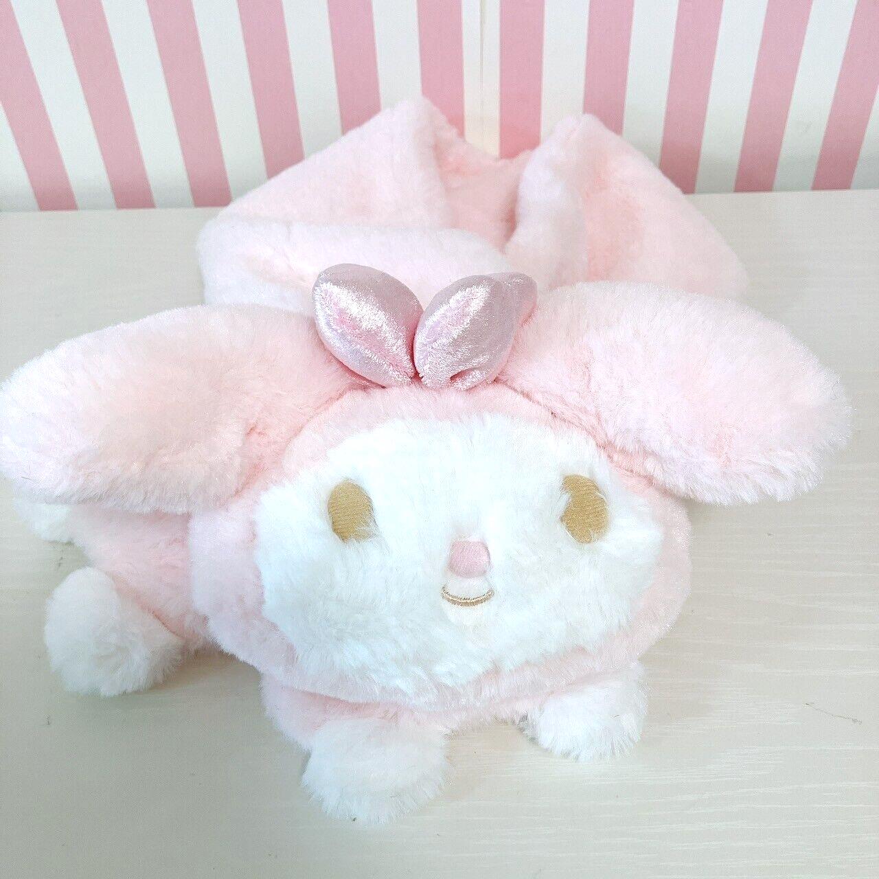 Sanrio My Melody Muffler Winter Scarf Plush Stuffed Toy Pink Ribbon White Fluffy