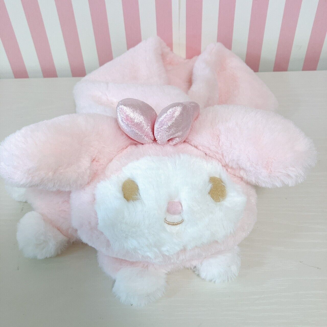 Sanrio My Melody Muffler Winter Scarf Plush Stuffed Toy Pink Ribbon White Fluffy