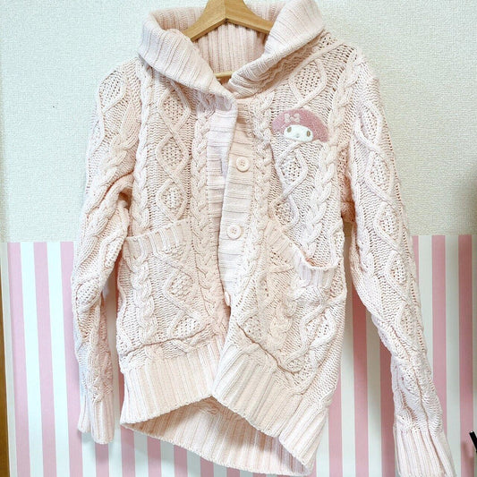 Sanrio My Melody Knit Cardigan Pink Rabbit Fluffy Ribbon Free Size Kawaii Rare