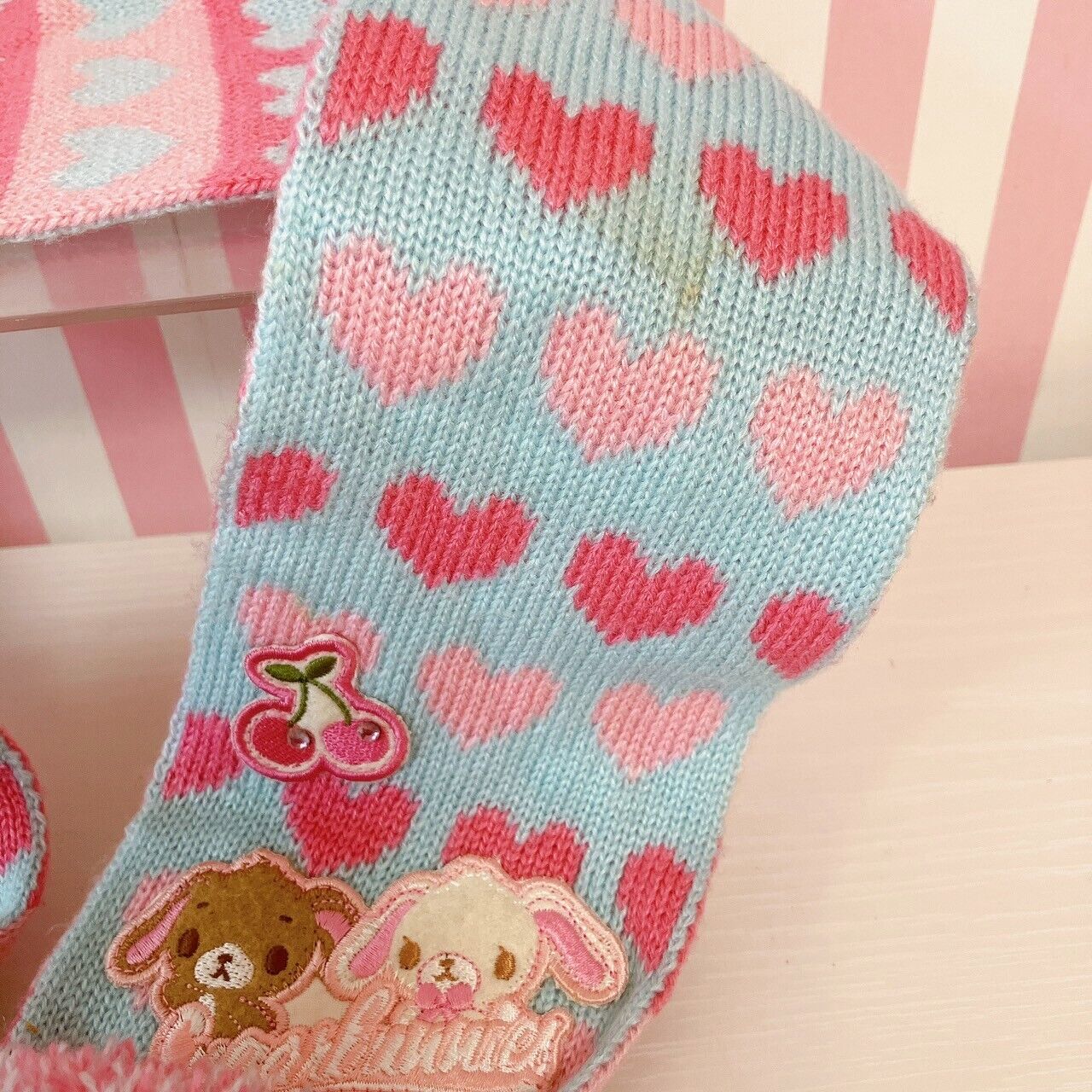 Sanrio Sugar Bunnies Muffler Winter Scarf Shirousa Kurousa Pink Blue Heart Rare