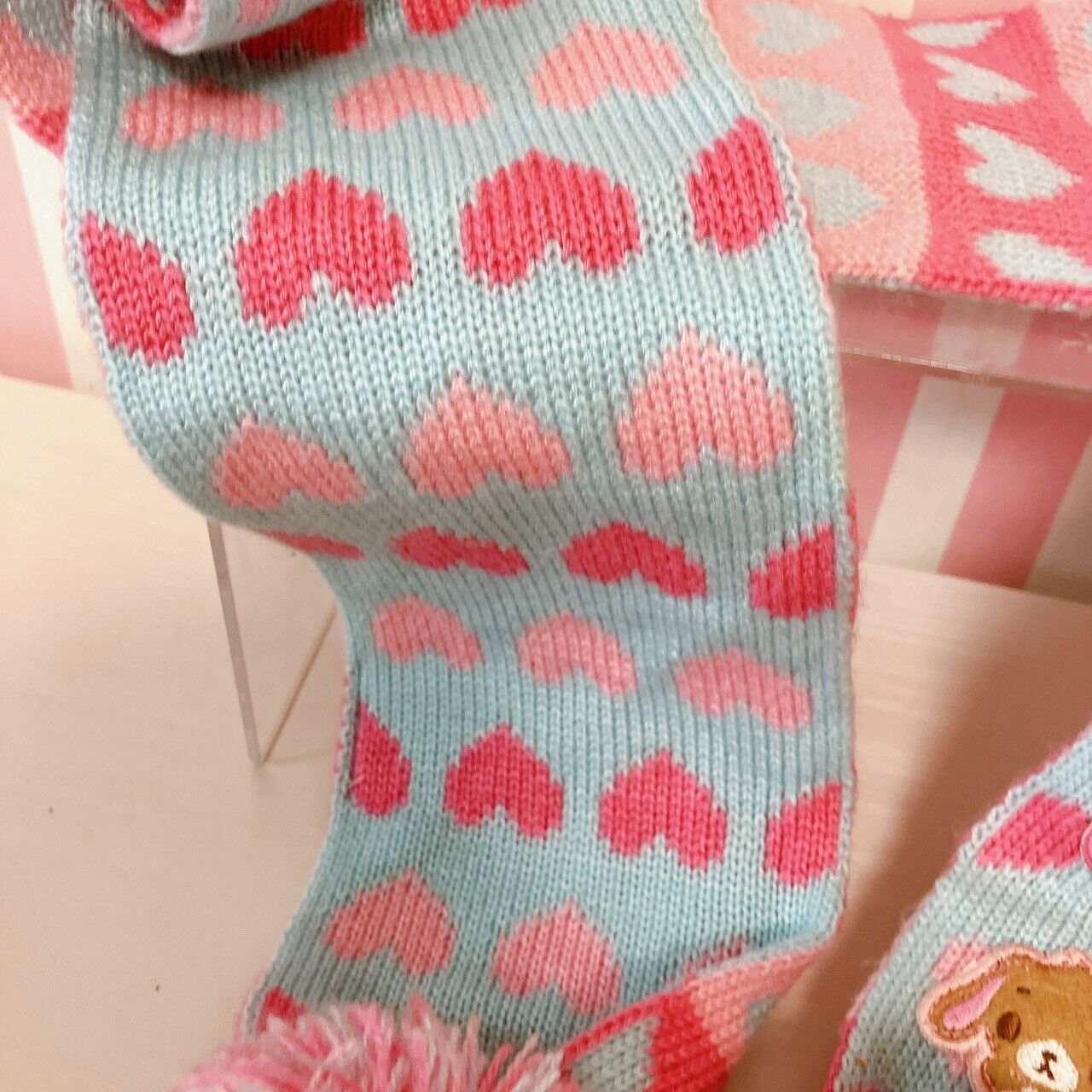 Sanrio Sugar Bunnies Muffler Winter Scarf Shirousa Kurousa Pink Blue Heart Rare