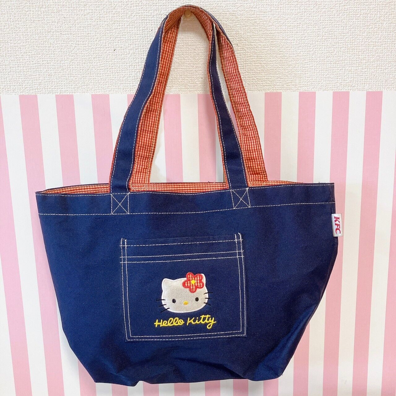 Sanrio Hello Kitty Bag Pouch 5 Set Denim Red Pink Apple Cat Ribbon Kawaii Rare