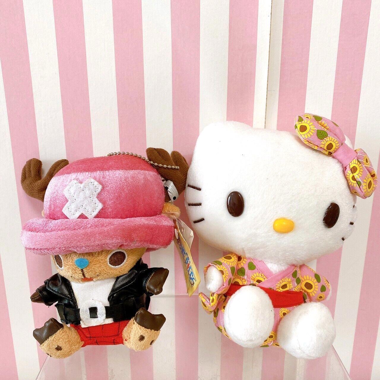 Sanrio Hello Kitty One Piece Tony Tony Chopper Plush Soft Stuffed Toy Set 2 Rare