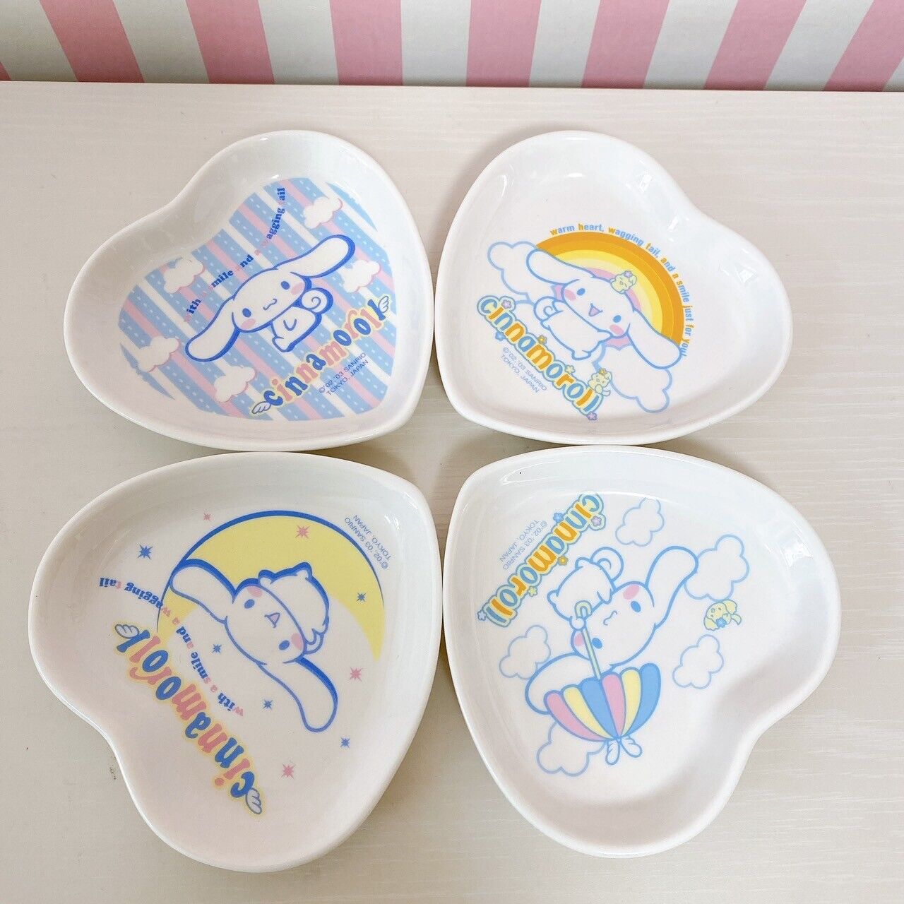 Sanrio Cinnamoroll Cinnamon Small Plate Set 4 White Moon Parasol Rainbow Cloud