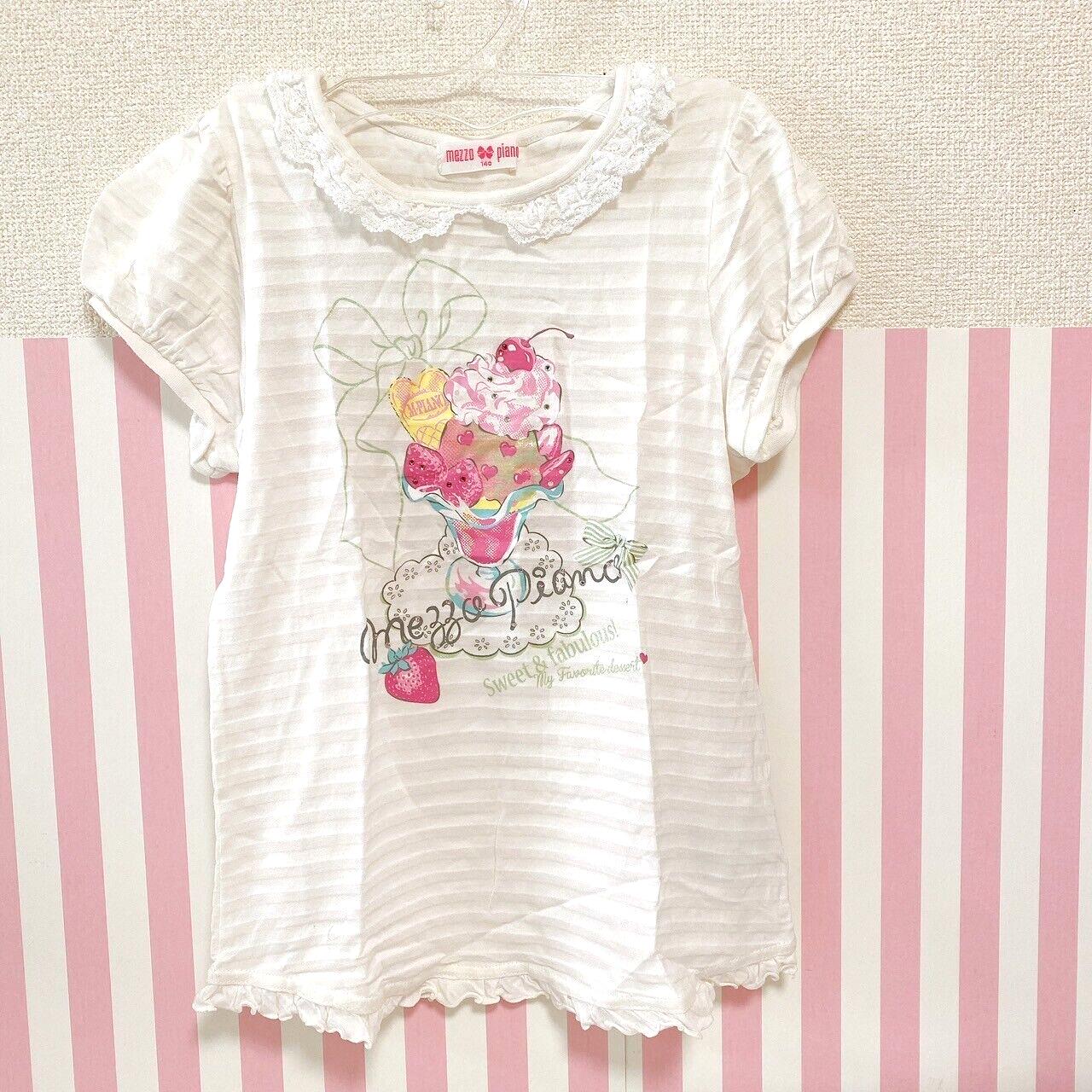 Mezzo Piano 140cm Tops T-shirt Fruits Parfait Collar Frill White Stripe Clothing