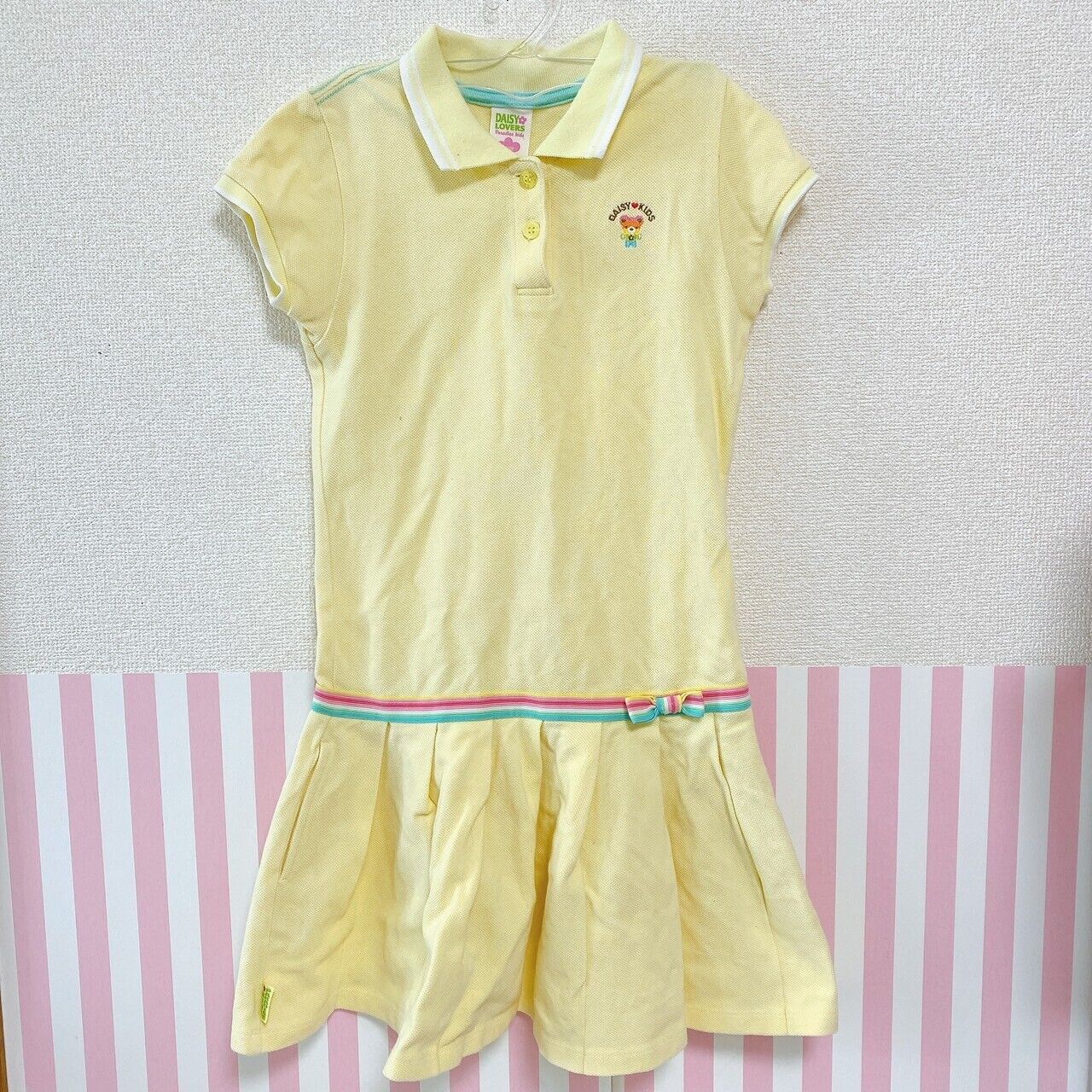 Daisy Lovers One Piece Yellow 130cm Pleats Skirt Kids Bear Button Ribbon Collar