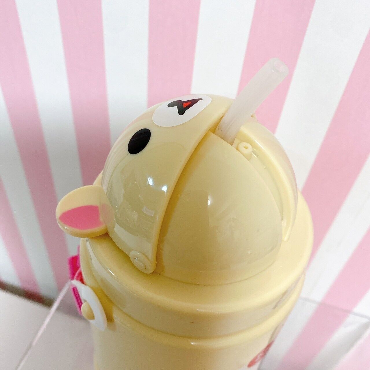 San-X Rilakkuma Korilakkuma Face Water Bottle White Bear Straw Kawaii Character