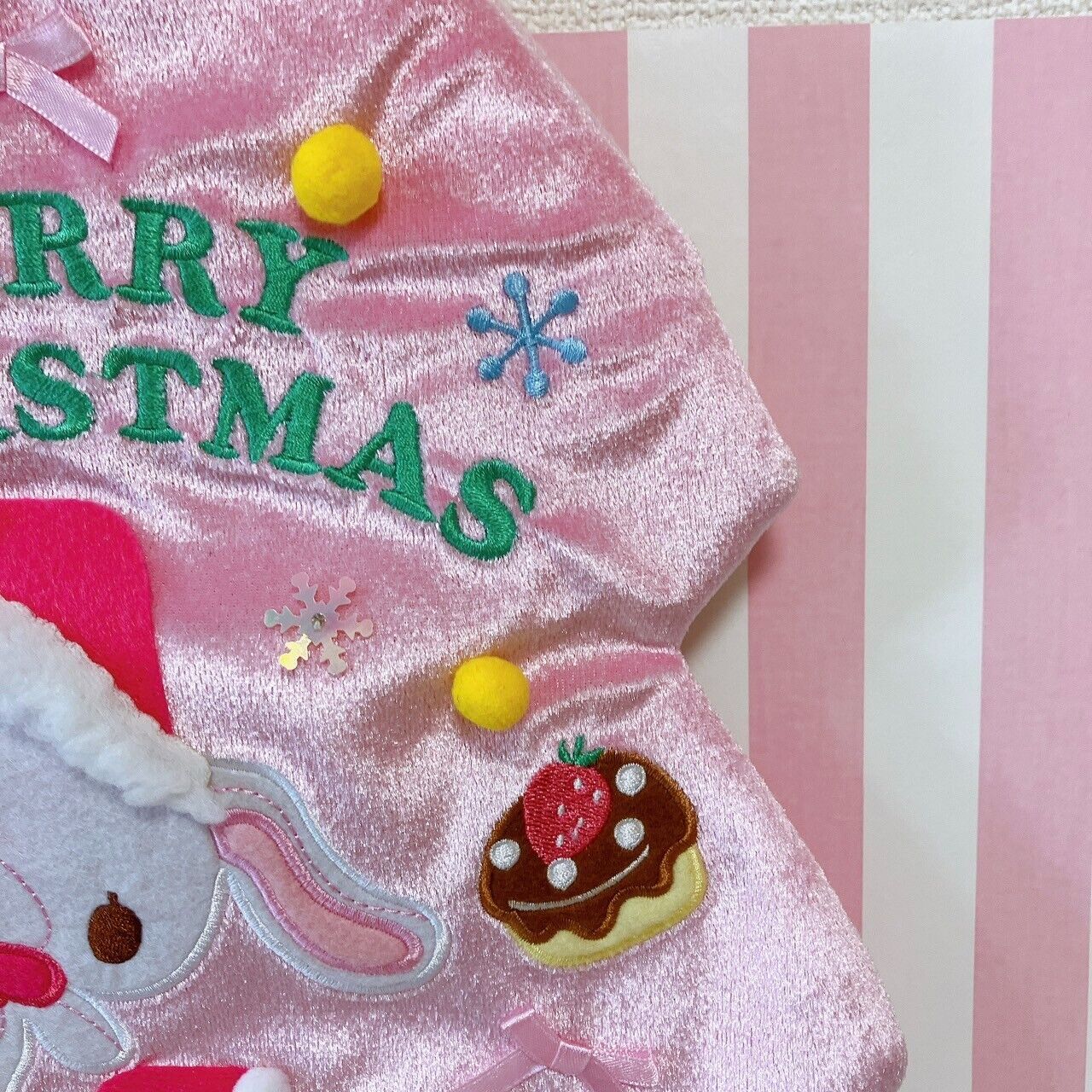 Sanrio Sugarbunnies Christmas Tree Bag Pink Velor Bunnies Shirousa Kurousa Rare