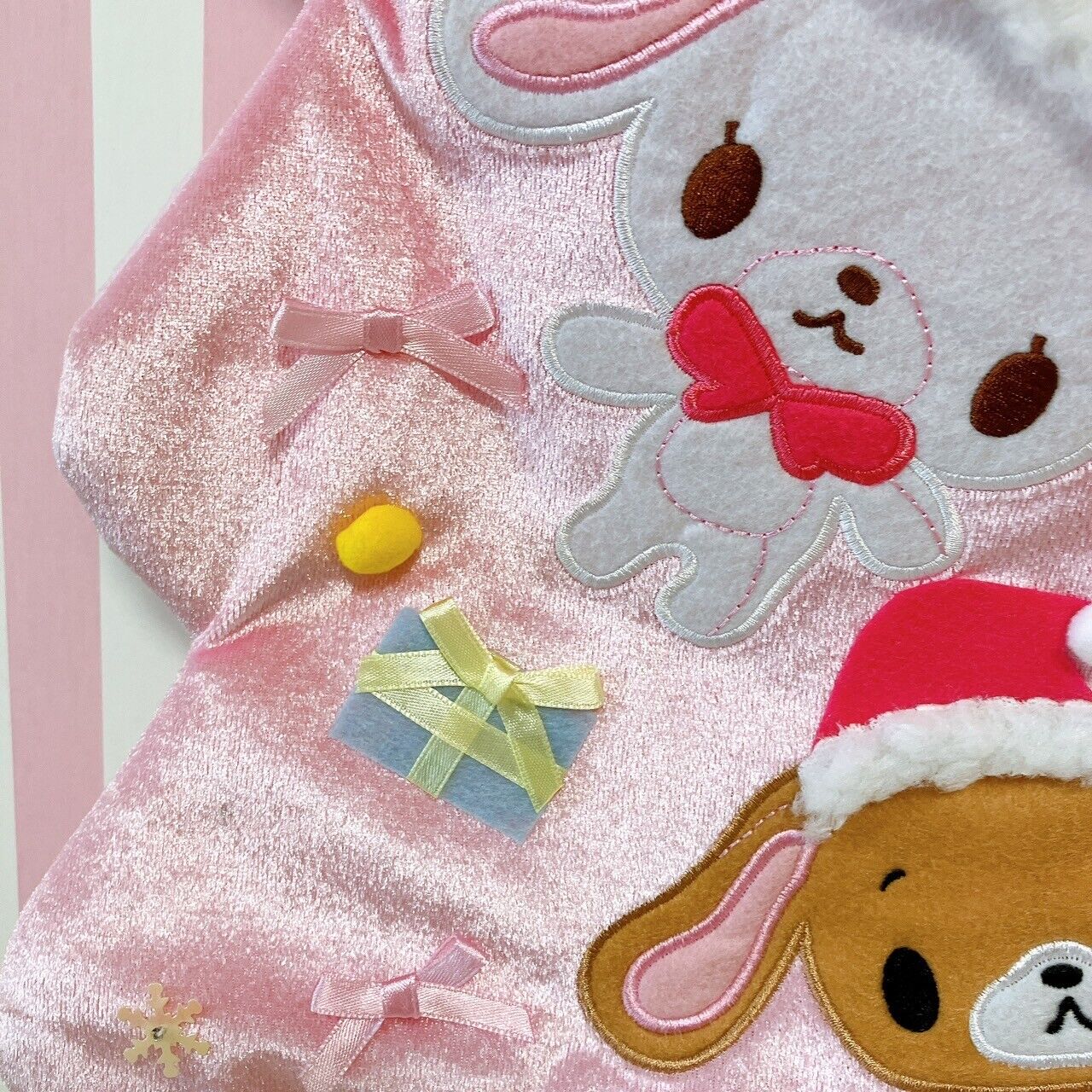 Sanrio Sugarbunnies Christmas Tree Bag Pink Velor Bunnies Shirousa Kurousa Rare