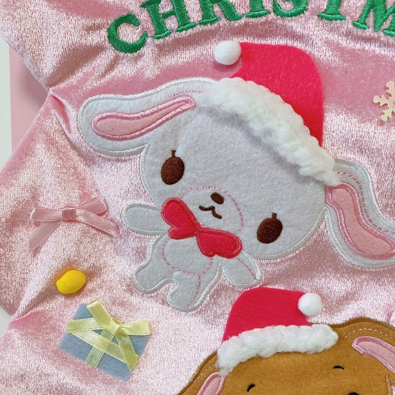 Sanrio Sugarbunnies Christmas Tree Bag Pink Velor Bunnies Shirousa Kurousa Rare