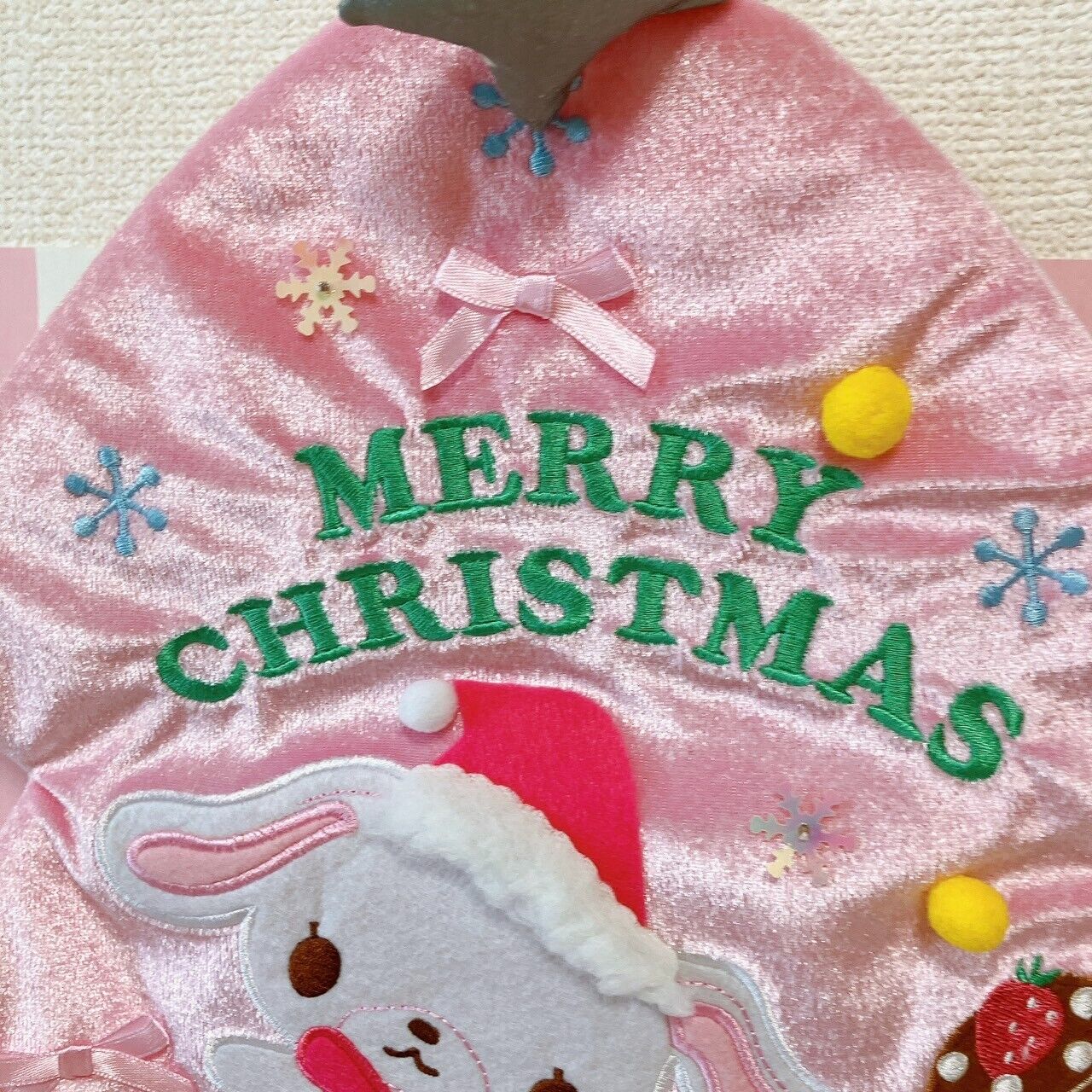 Sanrio Sugarbunnies Christmas Tree Bag Pink Velor Bunnies Shirousa Kurousa Rare