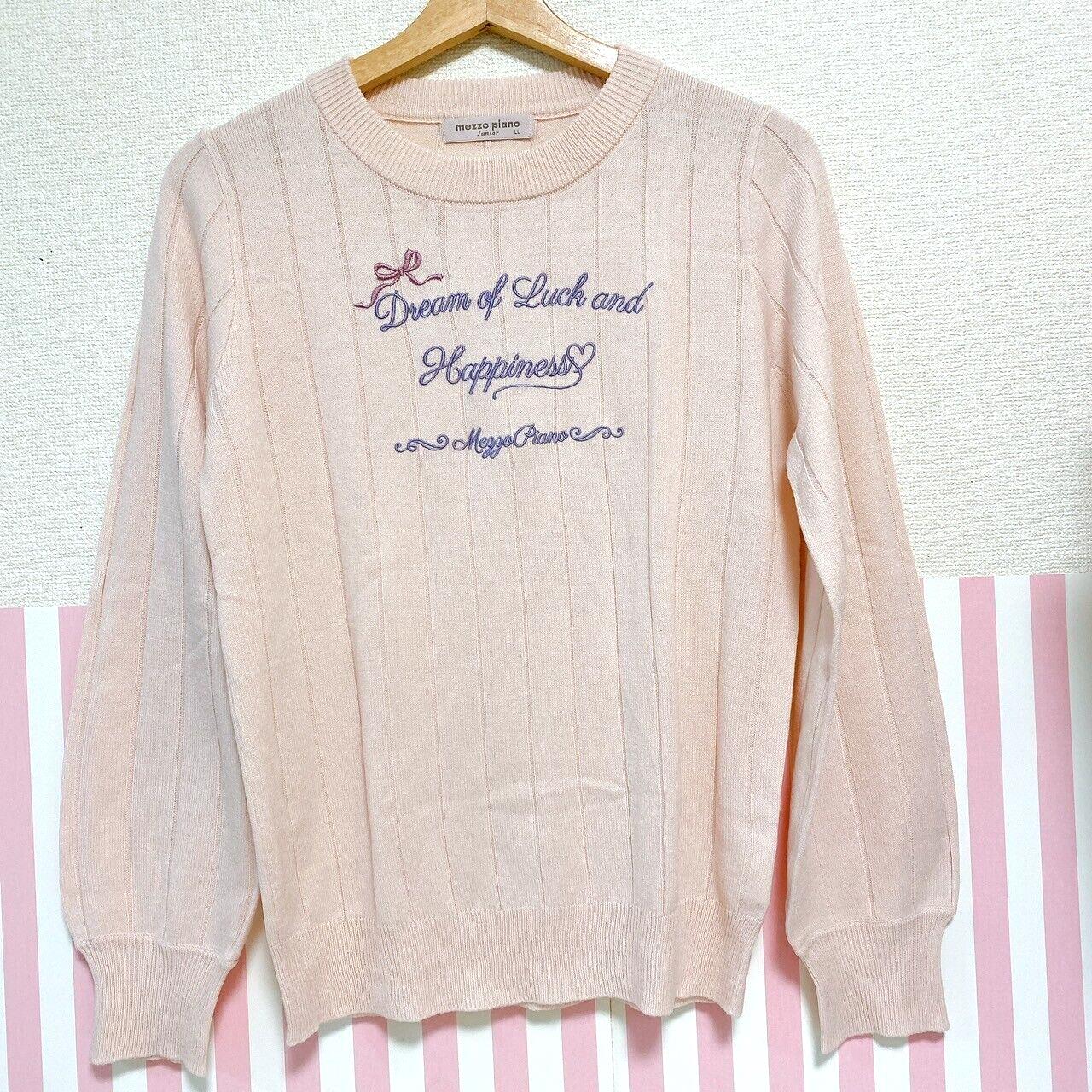 Mezzo Piano Tops LL T-shirt Pink Clothing Thin Sweater Rib Ribbon Kawaii Rare