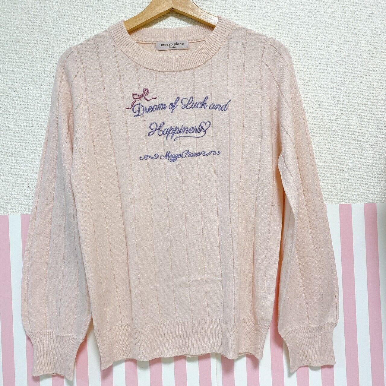 Mezzo Piano Tops LL T-shirt Pink Clothing Thin Sweater Rib Ribbon Kawaii Rare