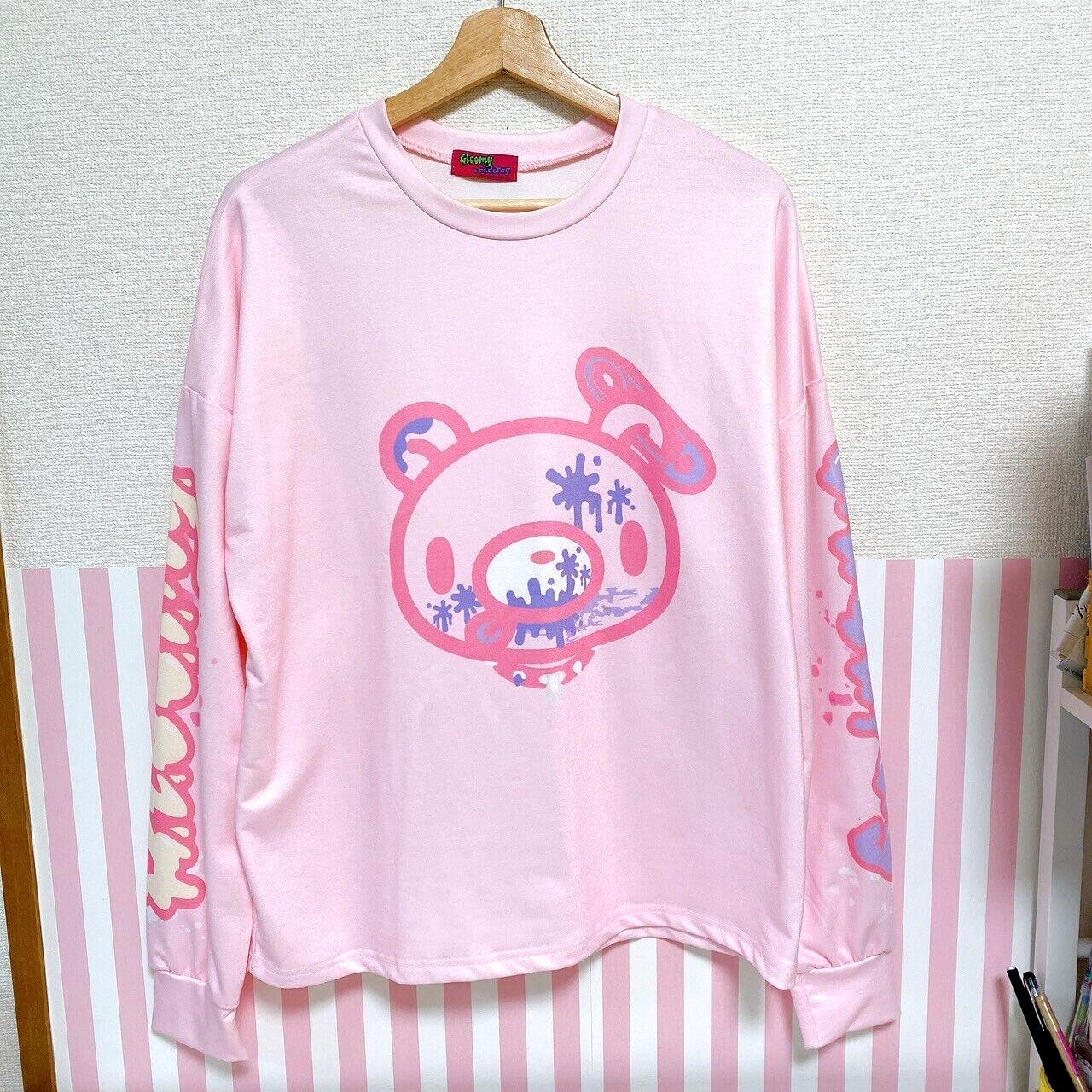 TaiTo Gloomy Bear Bloody T-shirt Long Sleeve Collaboration Pink L/S Kawaii Rare