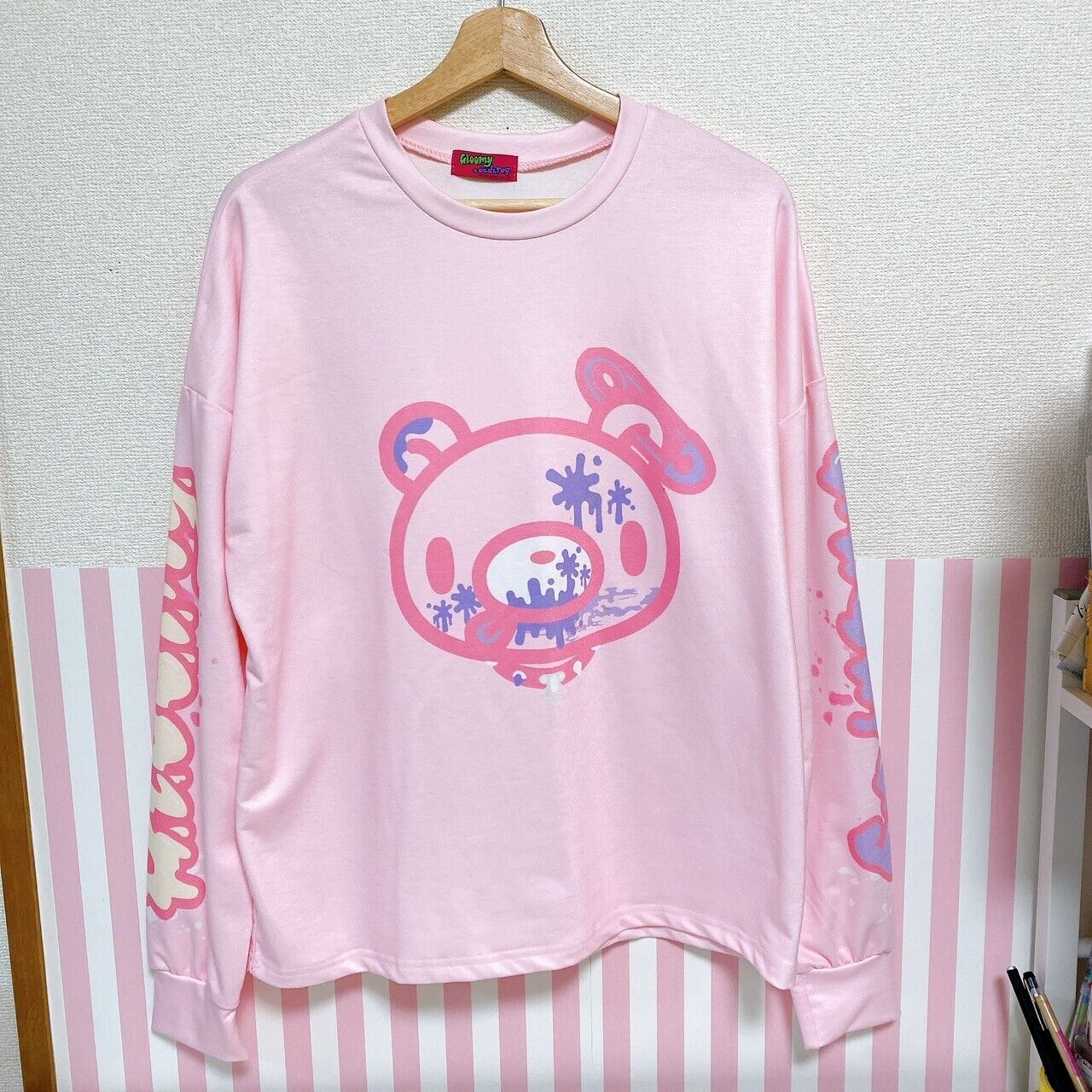 TaiTo Gloomy Bear Bloody T-shirt Long Sleeve Collaboration Pink L/S Kawaii Rare