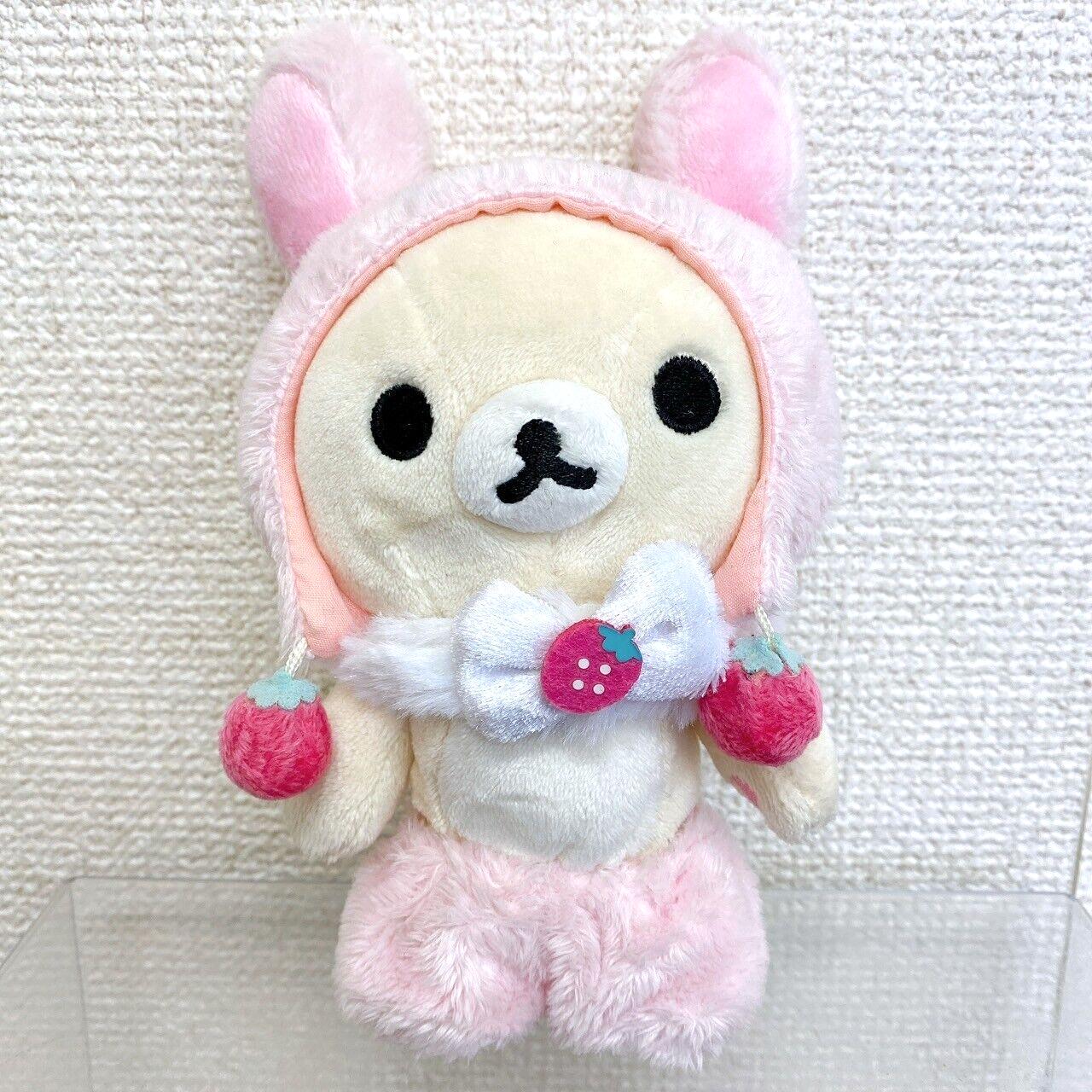 San-X Rilakkuma Korilakkuma Plush Soft Stuffed Toy White Bear Fluffy Strawberry