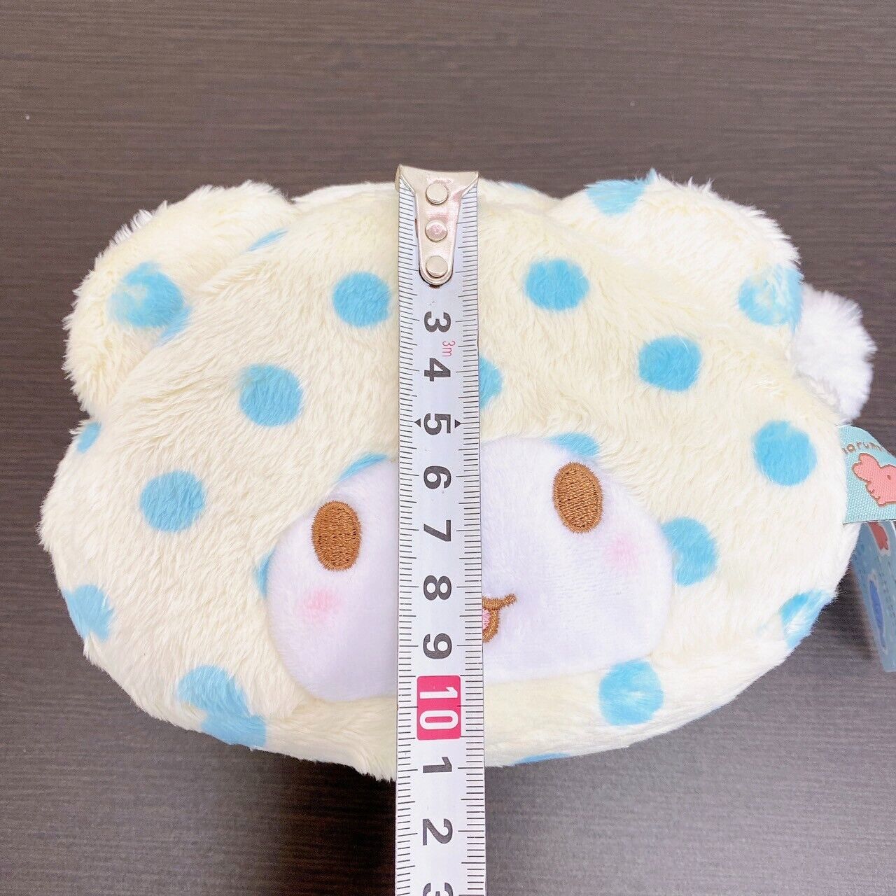 Sanrio Marumofu Biyori Pouch Mop Bear White LightBlue Dot Face Die Cut Fluffy