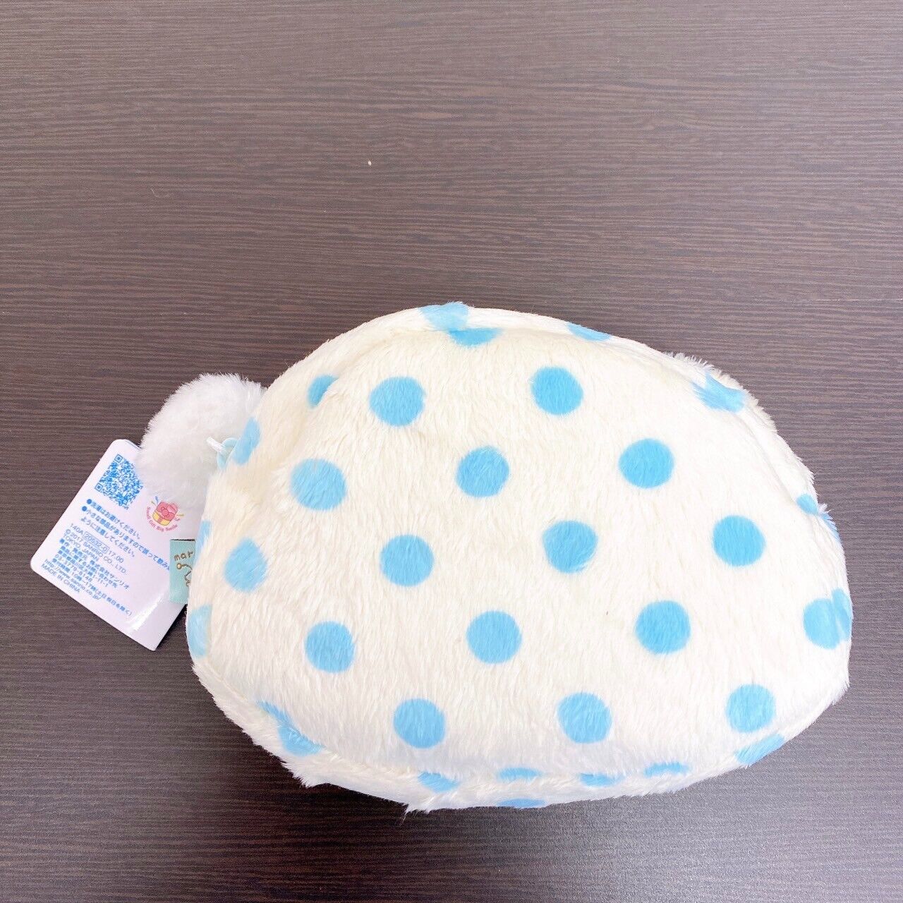 Sanrio Marumofu Biyori Pouch Mop Bear White LightBlue Dot Face Die Cut Fluffy