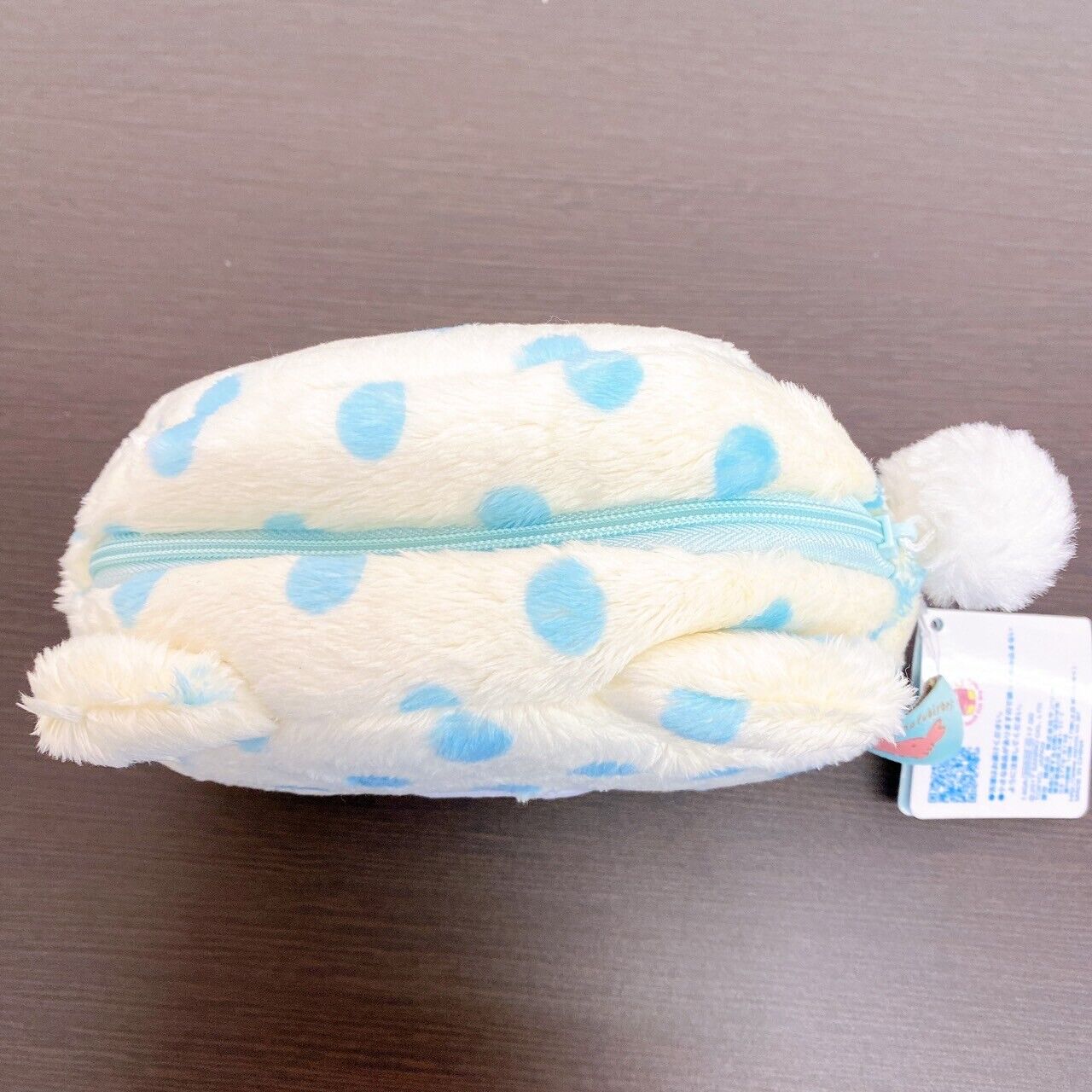 Sanrio Marumofu Biyori Pouch Mop Bear White LightBlue Dot Face Die Cut Fluffy