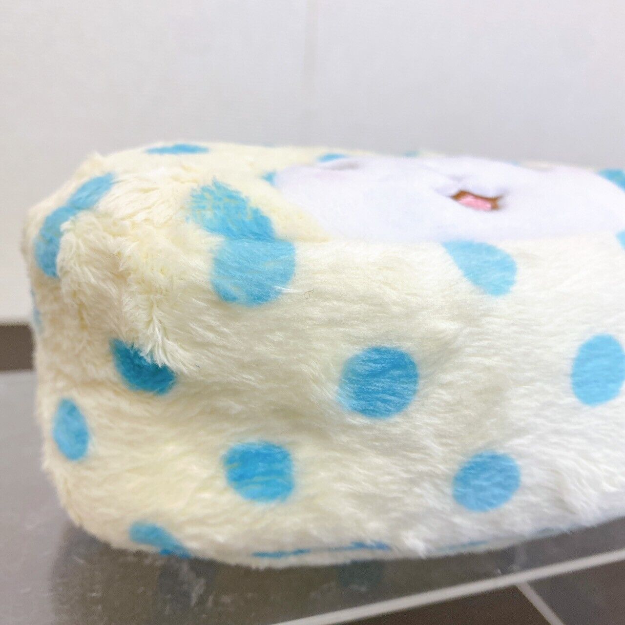 Sanrio Marumofu Biyori Pouch Mop Bear White LightBlue Dot Face Die Cut Fluffy