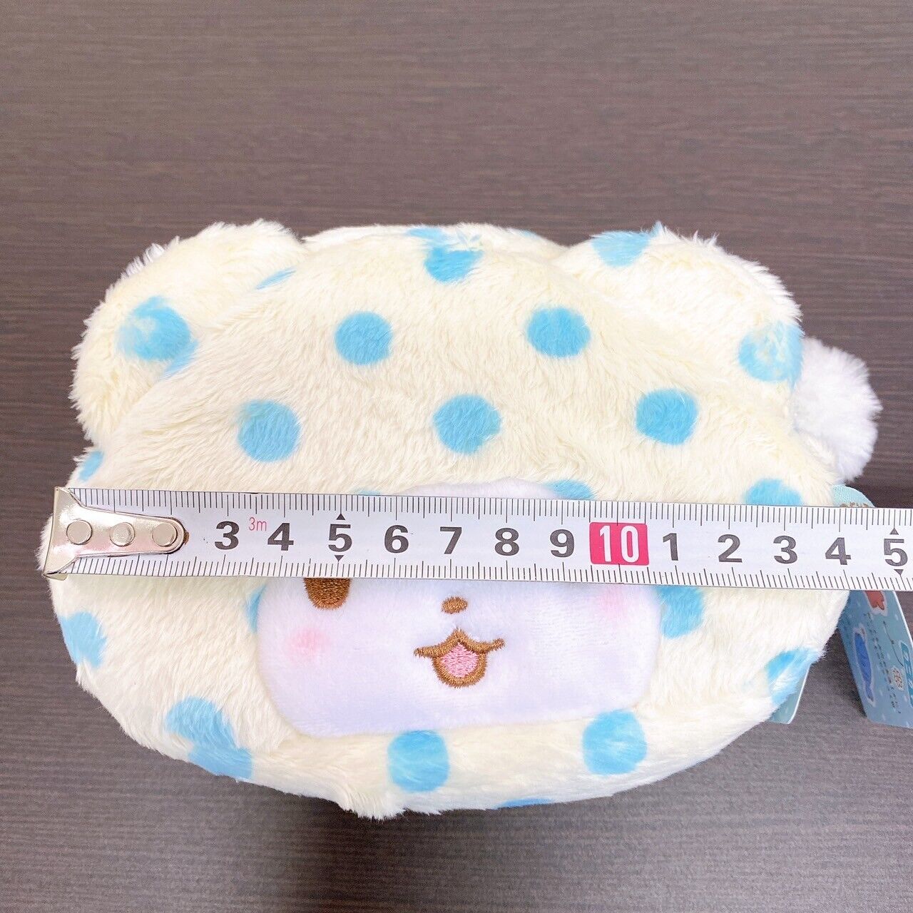 Sanrio Marumofu Biyori Pouch Mop Bear White LightBlue Dot Face Die Cut Fluffy