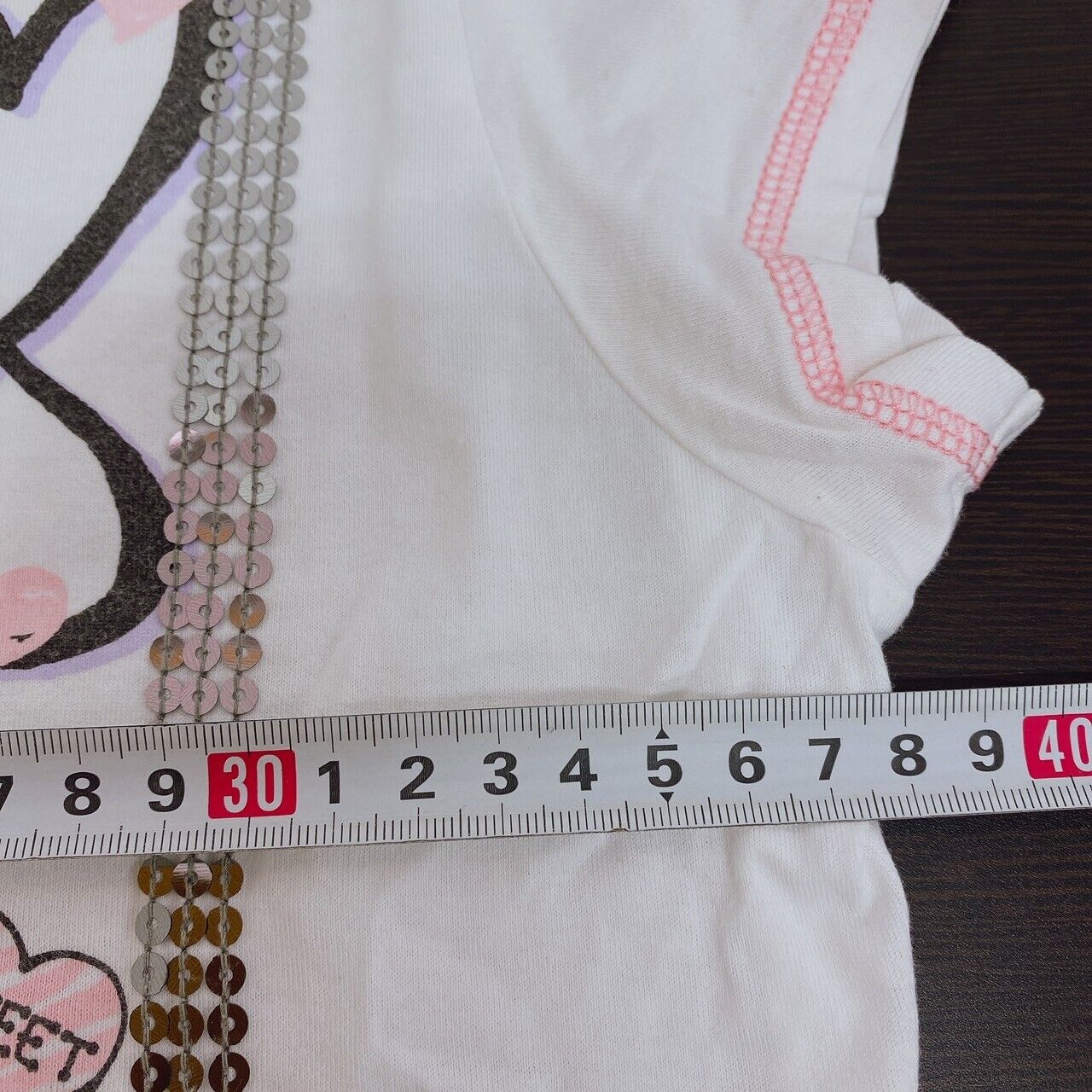 Mezzo Piano T-shirt Tops 140cm White Short Sleeve Sequins Bear Heart Pink Kawaii