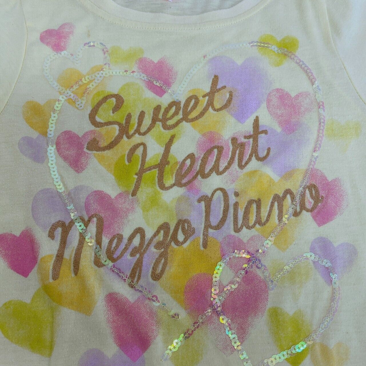 Mezzo Piano T-shirt Tops 140cm Yellow Short Sleeve Sweet Heart Ribbon Frill Rare