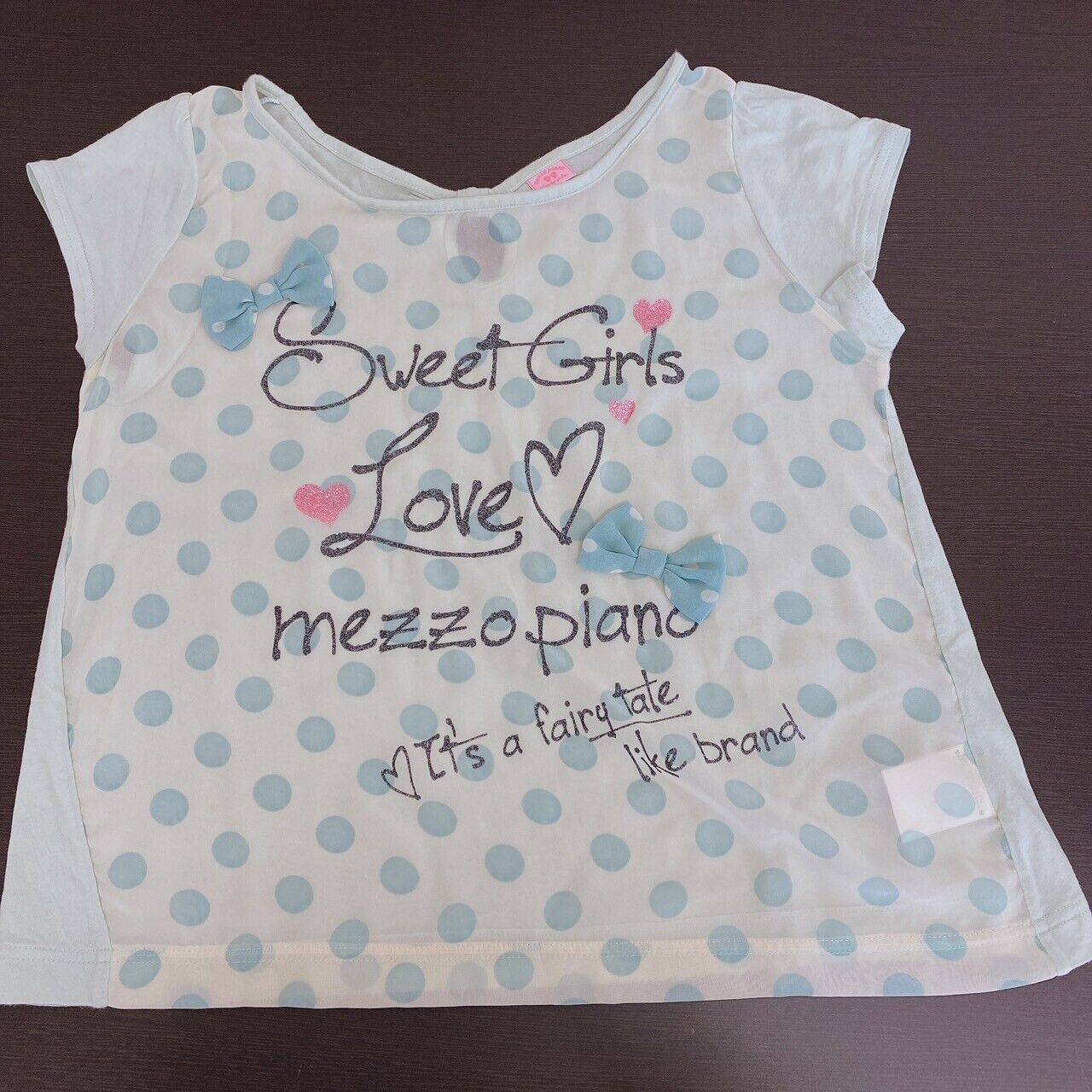 Mezzo Piano T-shirt Tops 150cm White Short Sleeve Green Dot Sweet Girls Love