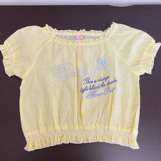 Mezzo Piano Kids T-shirt 150cm Short Sleeve Yellow Frill Stripe Ribbon Kawaii