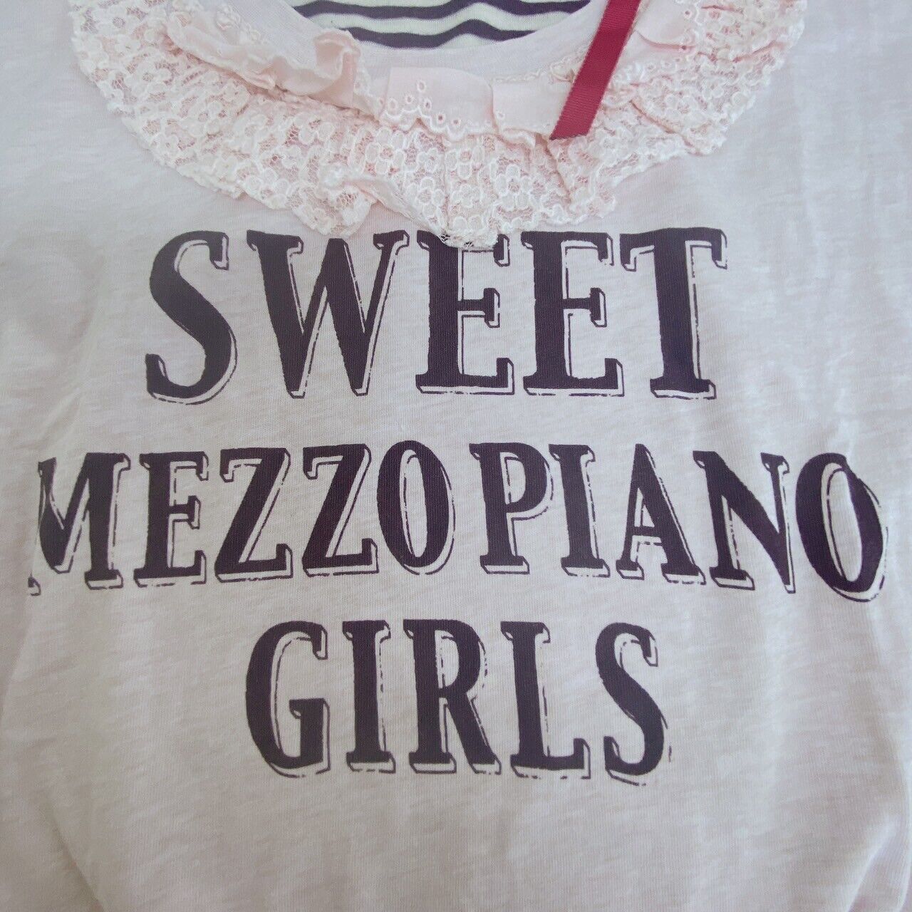 Mezzo Piano T-shirt Tops 150cm Pink Short Sleeve Ribbon Frill Sweet Girls Kawaii