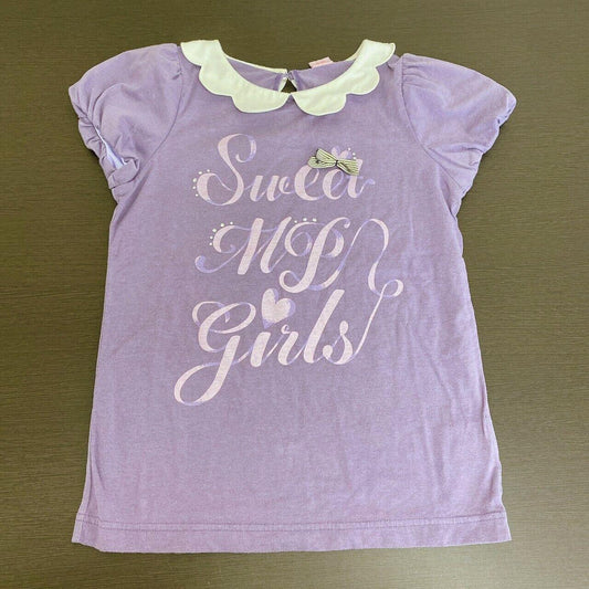 Mezzo Piano Kids T-shirt 150cm Short Sleeve Purple Collar Ribbon Sweet Kawaii