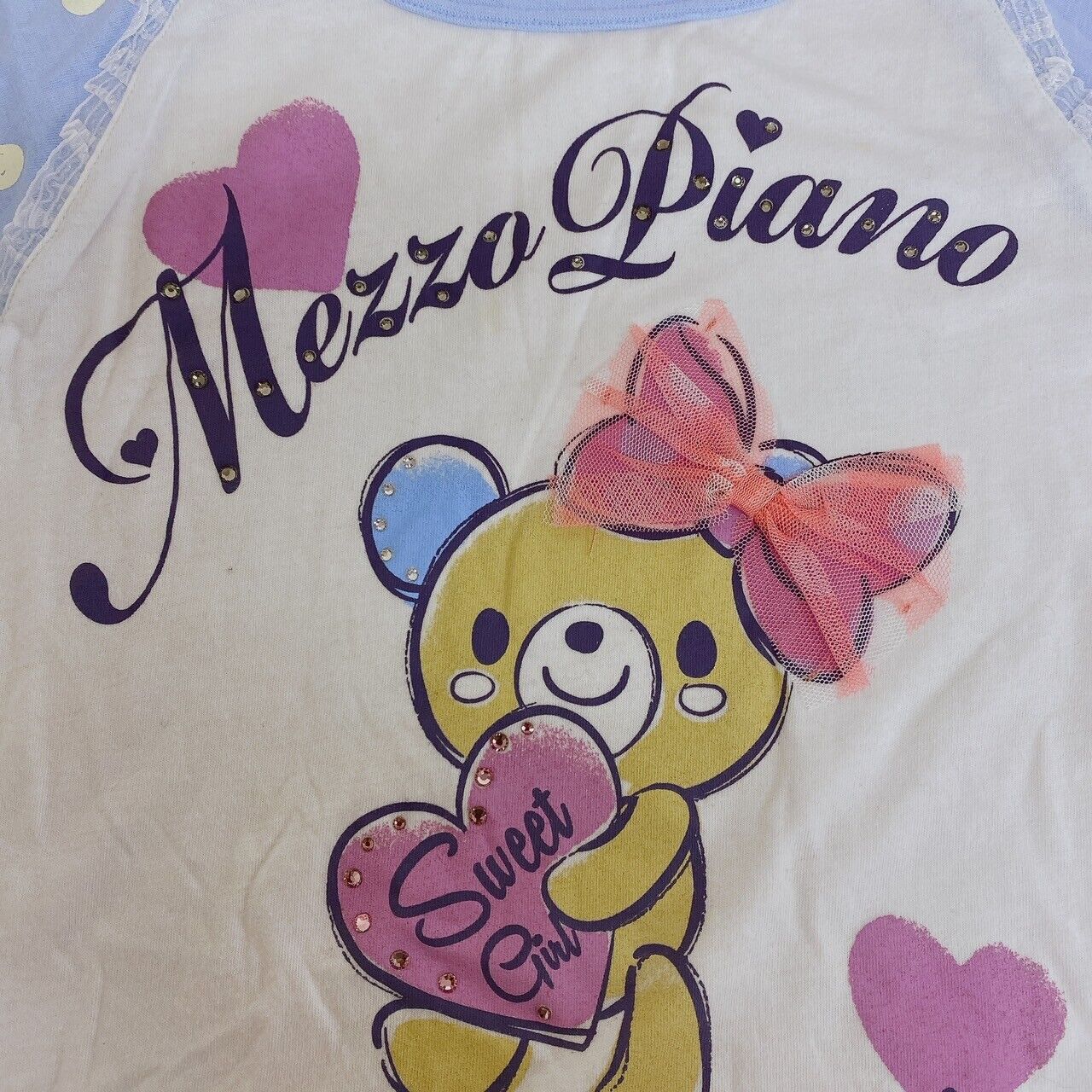 Mezzo Piano Kids T-shirt 150cm M Size Long Sleeve Light Blue Bear Dot Pattern