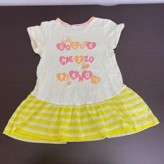 Mezzo Piano T-shirt Tops White Yellow 140 Size short Sleeve Frill Ribbon Kawaii