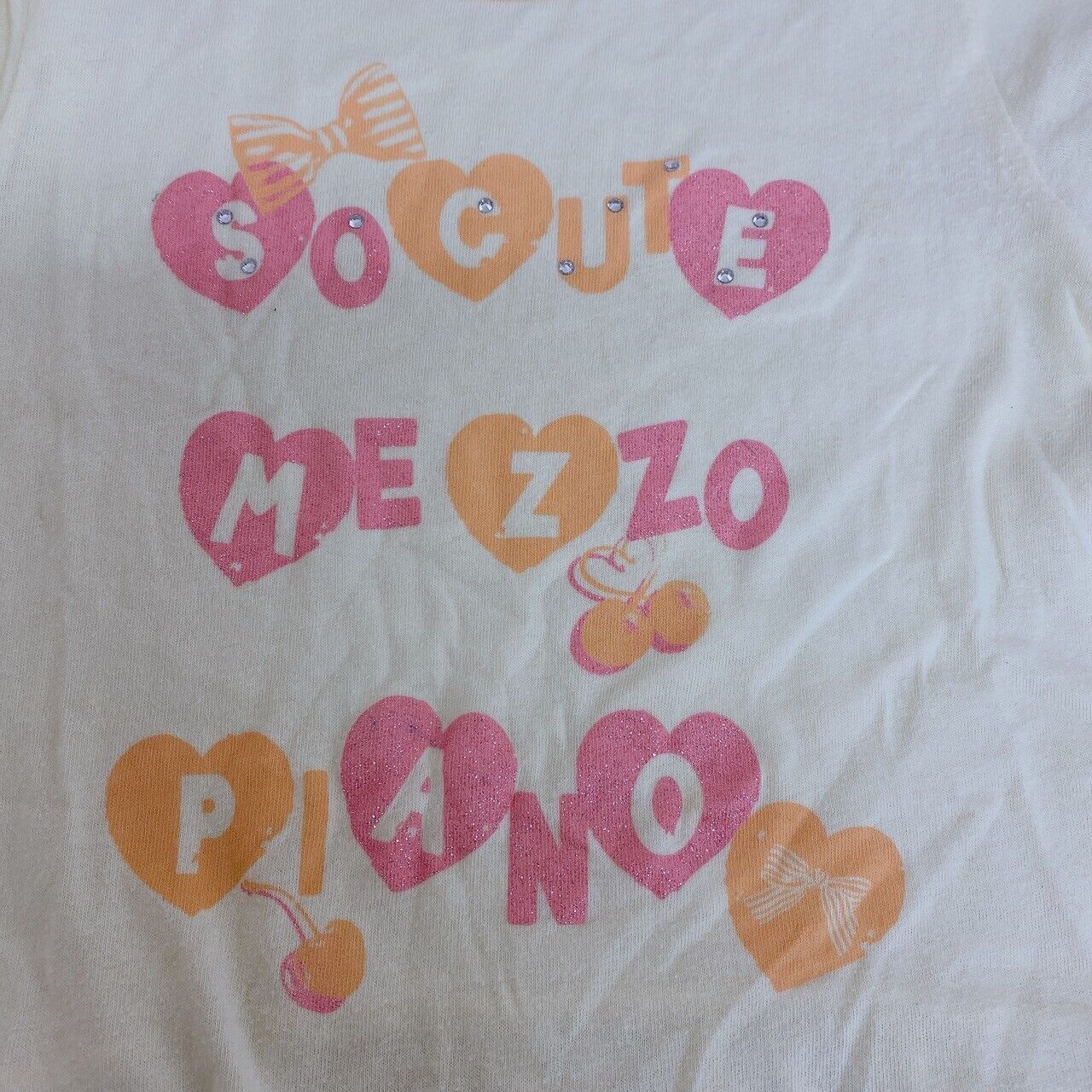 Mezzo Piano T-shirt Tops White Yellow 140 Size short Sleeve Frill Ribbon Kawaii