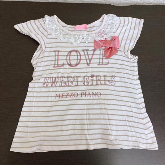 Mezzo Piano Kids T-shirt Tops 140 Size S Border Ribbon Lace Love Kawaii Rare