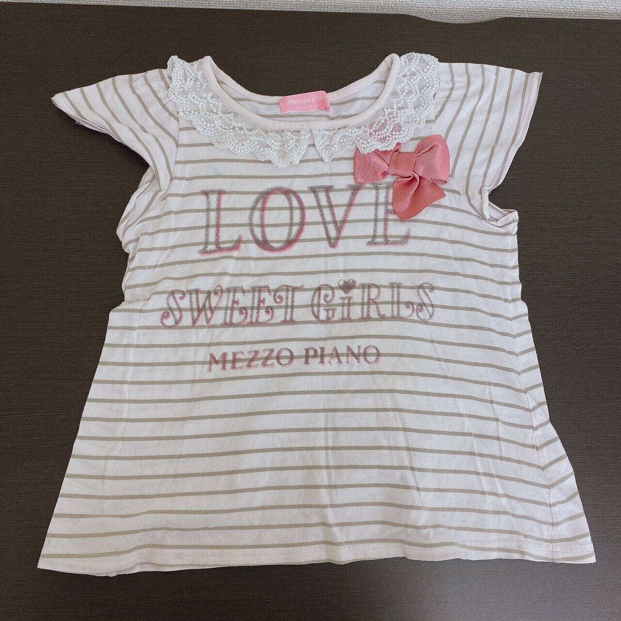 Mezzo Piano Kids T-shirt Tops 140 Size S Border Ribbon Lace Love Kawaii Rare