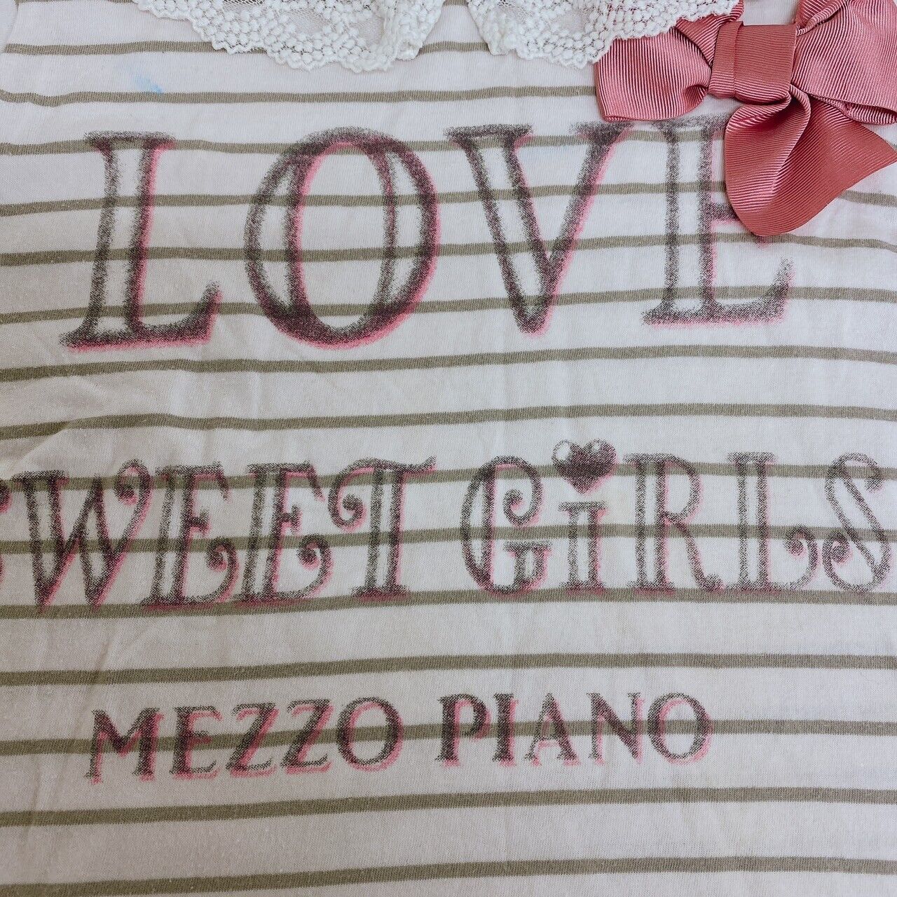 Mezzo Piano Kids T-shirt Tops 140 Size S Border Ribbon Lace Love Kawaii Rare